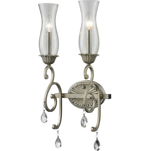 Melina 2 Light 9 inch Antique Silver Wall Sconce Wall Light in Clear Seedy Glass