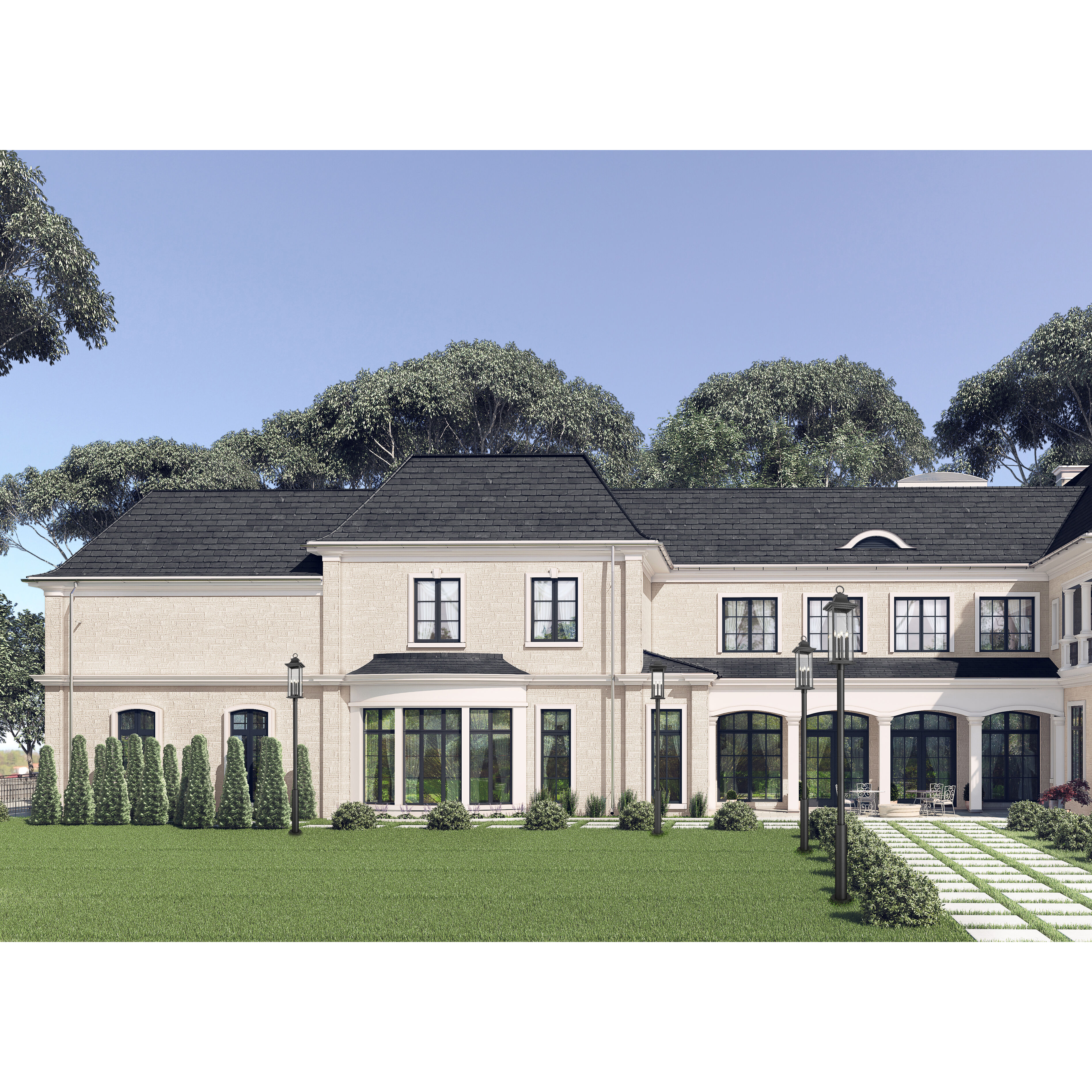 Tiberius 6 Light 129.5 inch Black Outdoor Post Mounted Fixture in Clear Seedy Glass