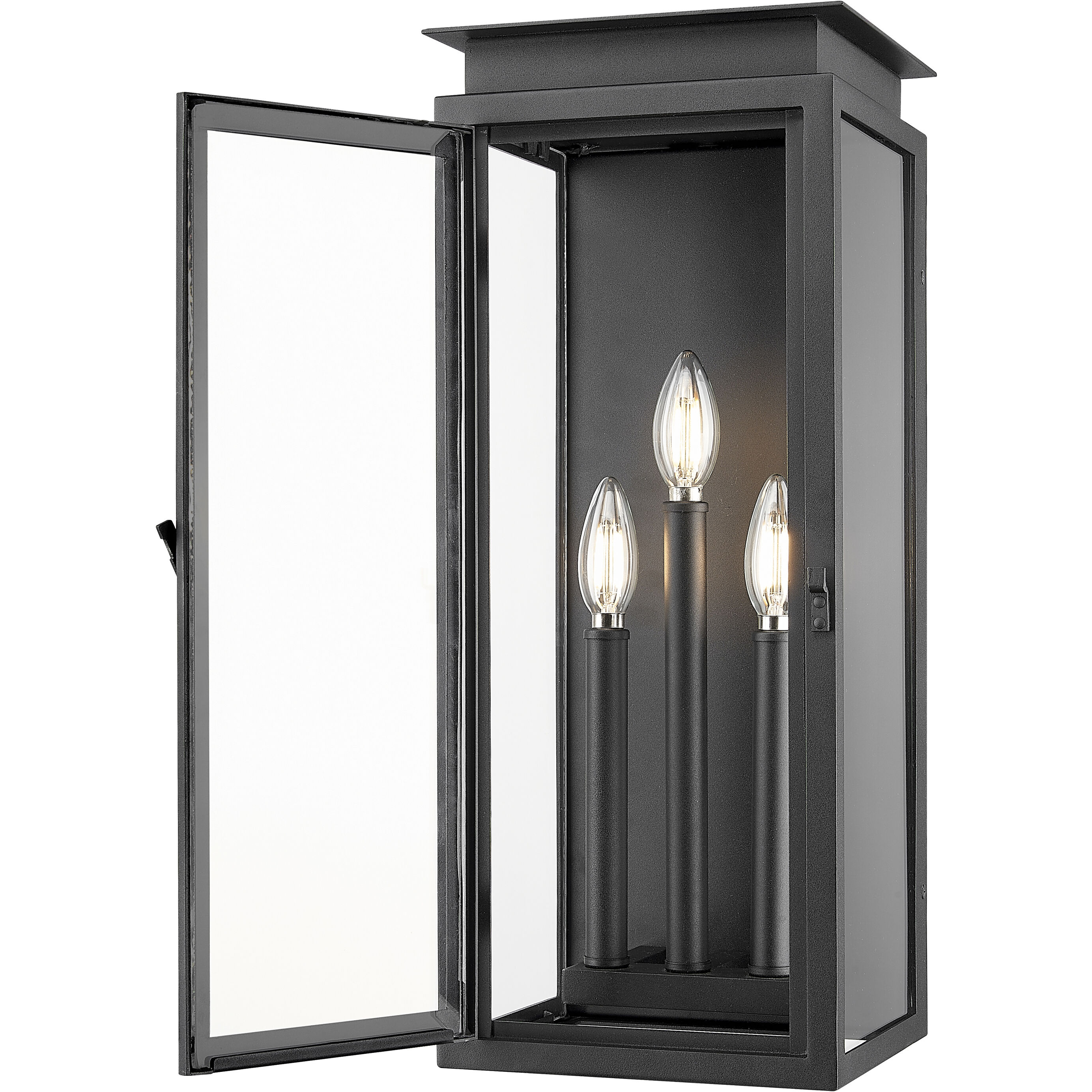 Nova 3 Light 20.5 inch Black Outdoor Wall Light in Clear Glass