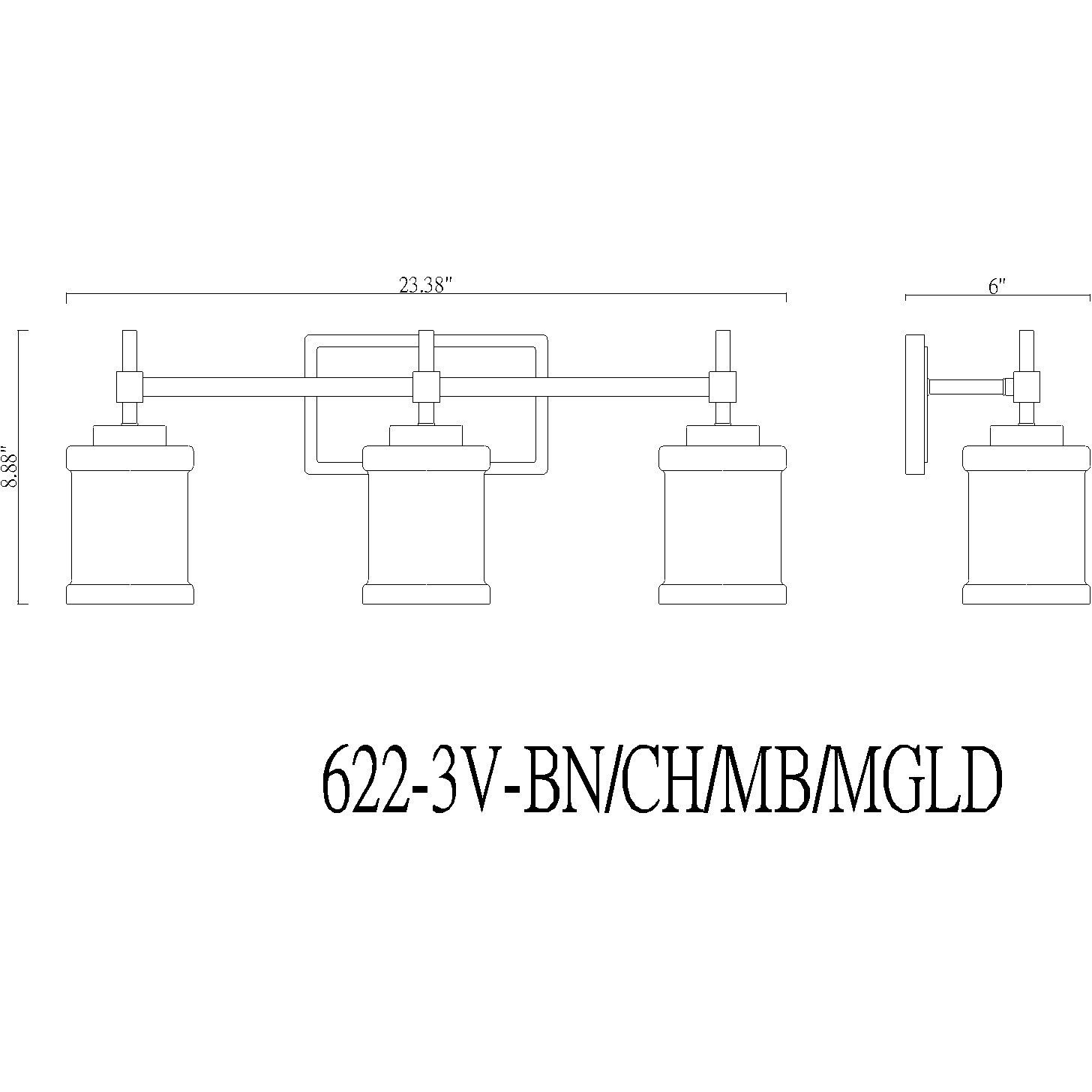 Cadoc 3 Light 23.5 inch Matte Black Bath Vanity Light Wall Light