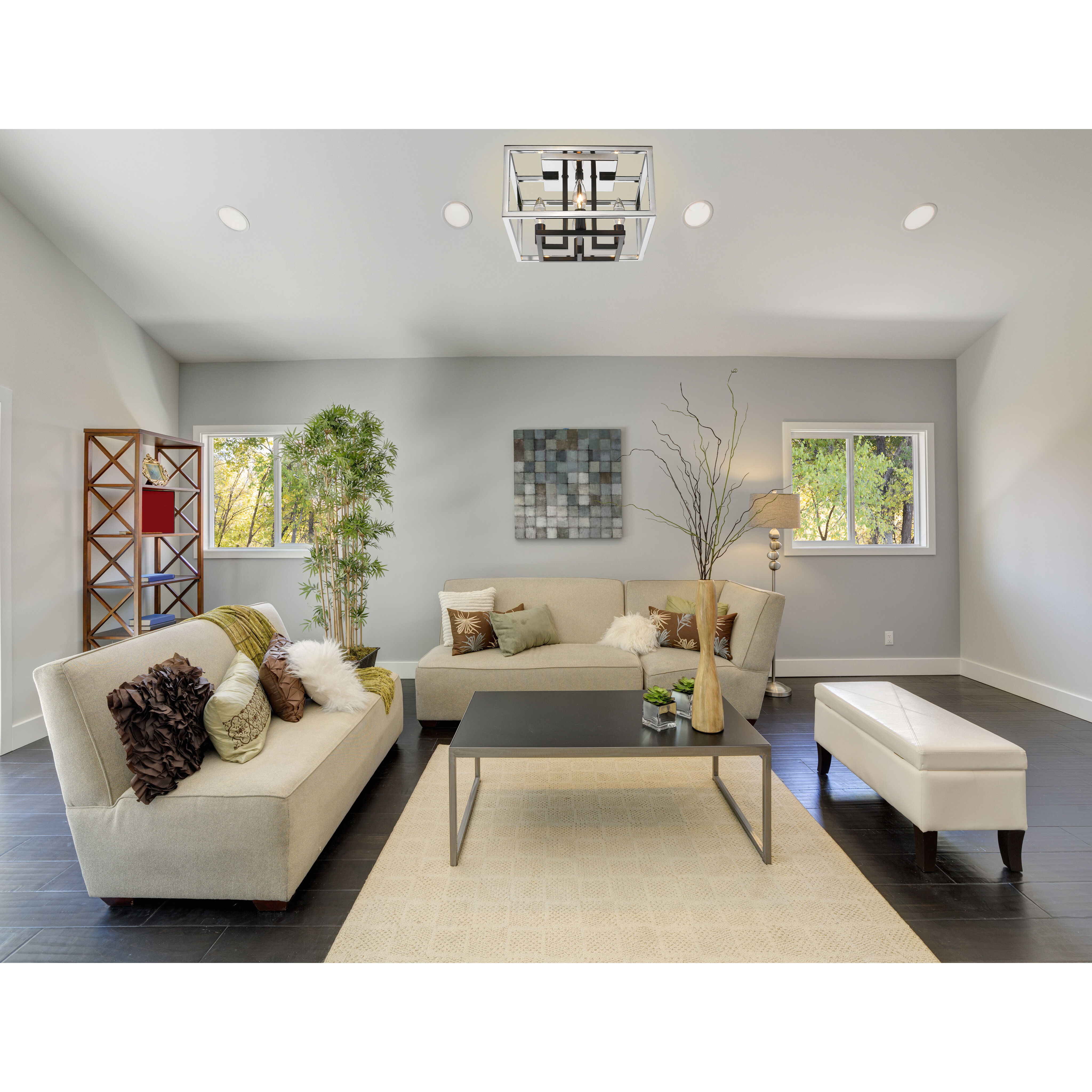 Quadra 4 Light 13 inch Chrome and Black Flush Mount Ceiling Light in 5.25