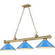 Cordon 3 Light 58 inch Rubbed Brass Billiard Ceiling Light in Electric Blue Steel