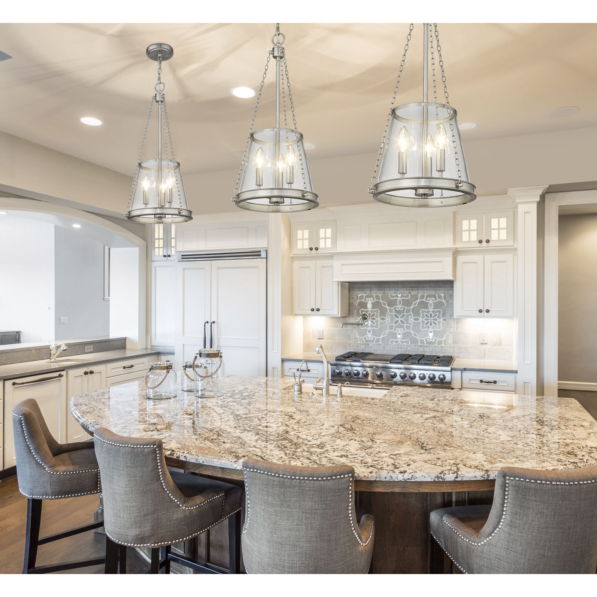 Prescott 3 Light 12 inch Brushed Nickel Pendant Ceiling Light