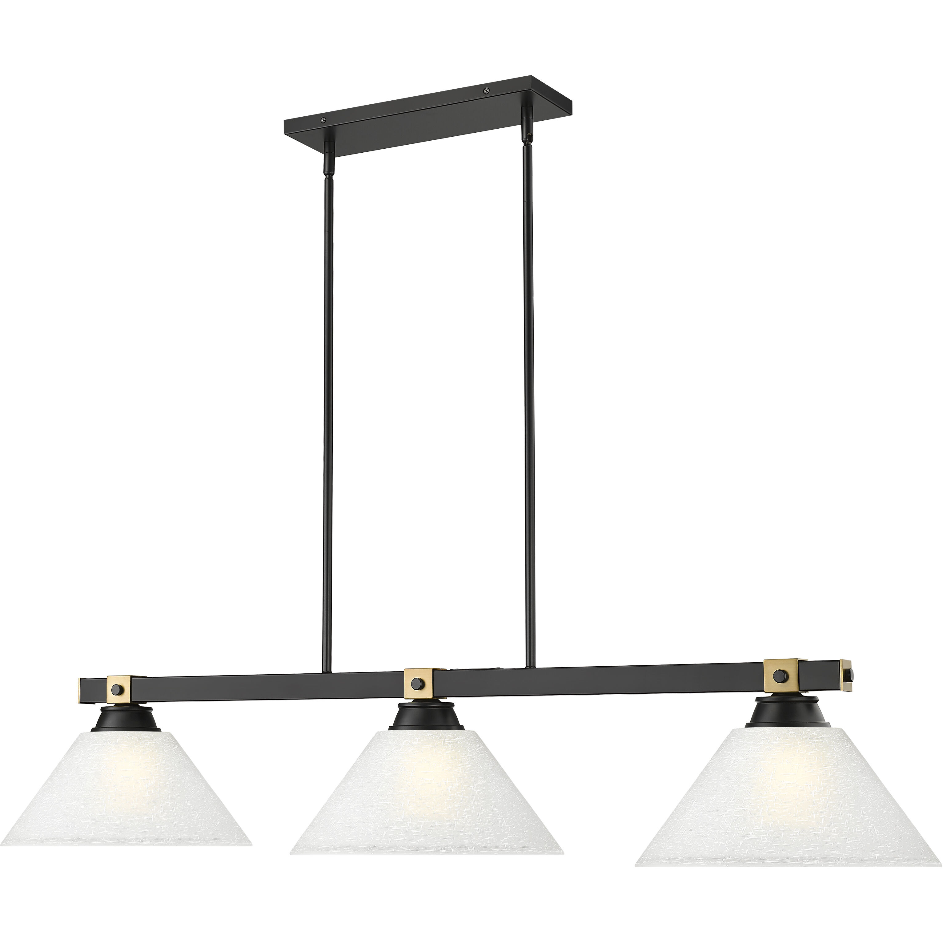 Bronte 3 Light 52.75 inch Matte Black and Rubbed Brass Billiard Light Ceiling Light in White Linen Glass