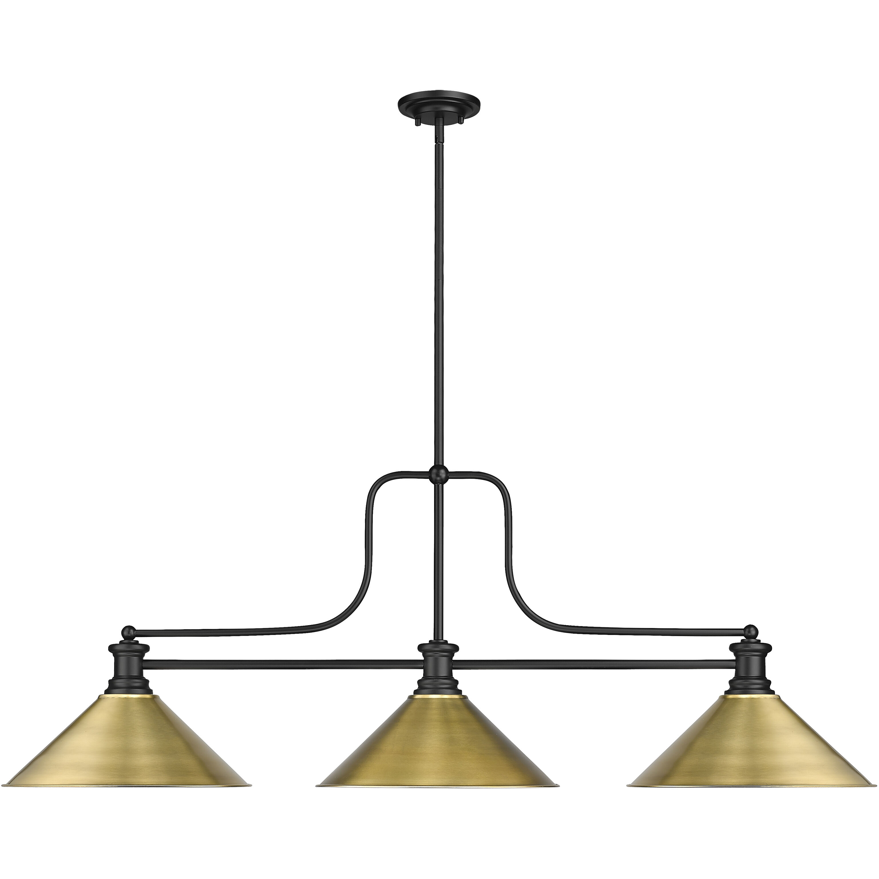 Melange 3 Light 52 inch Matte Black Billiard Ceiling Light in Matte Black and Rubbed Brass