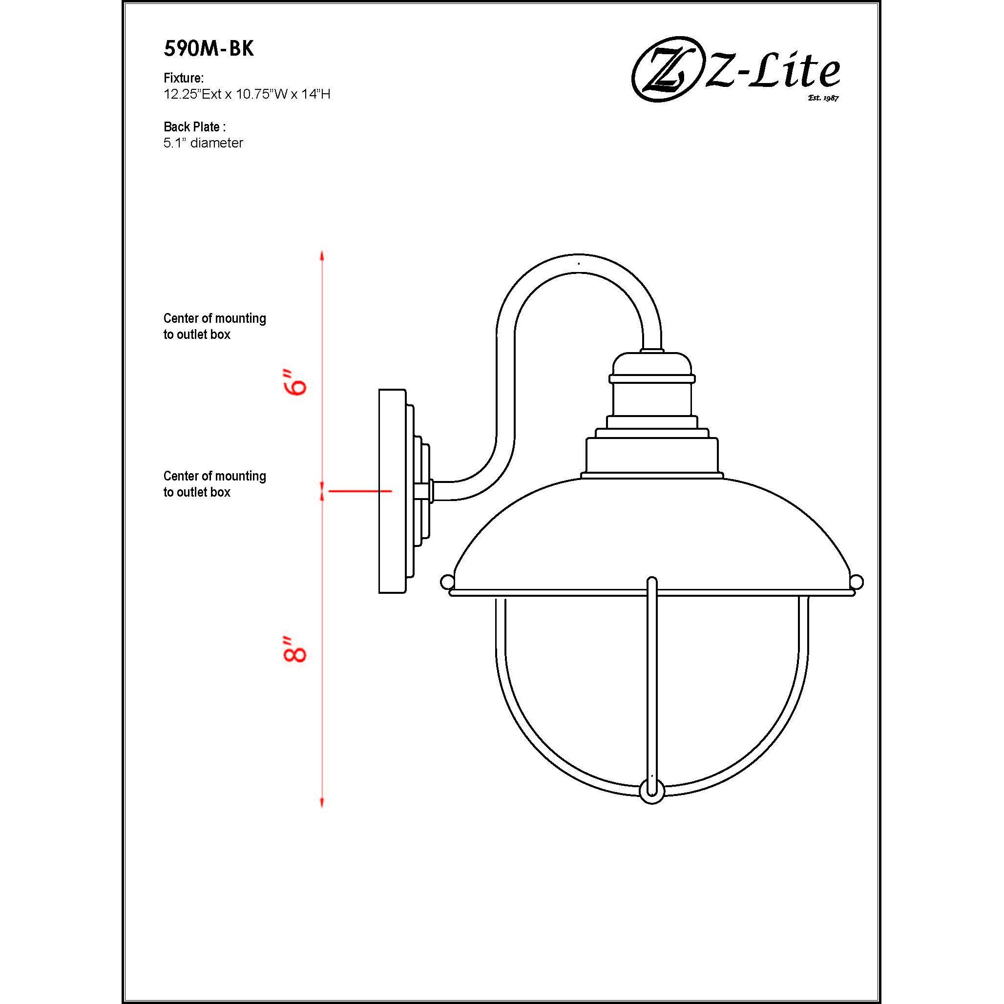 Ansel 1 Light 14 inch Black Outdoor Wall Light