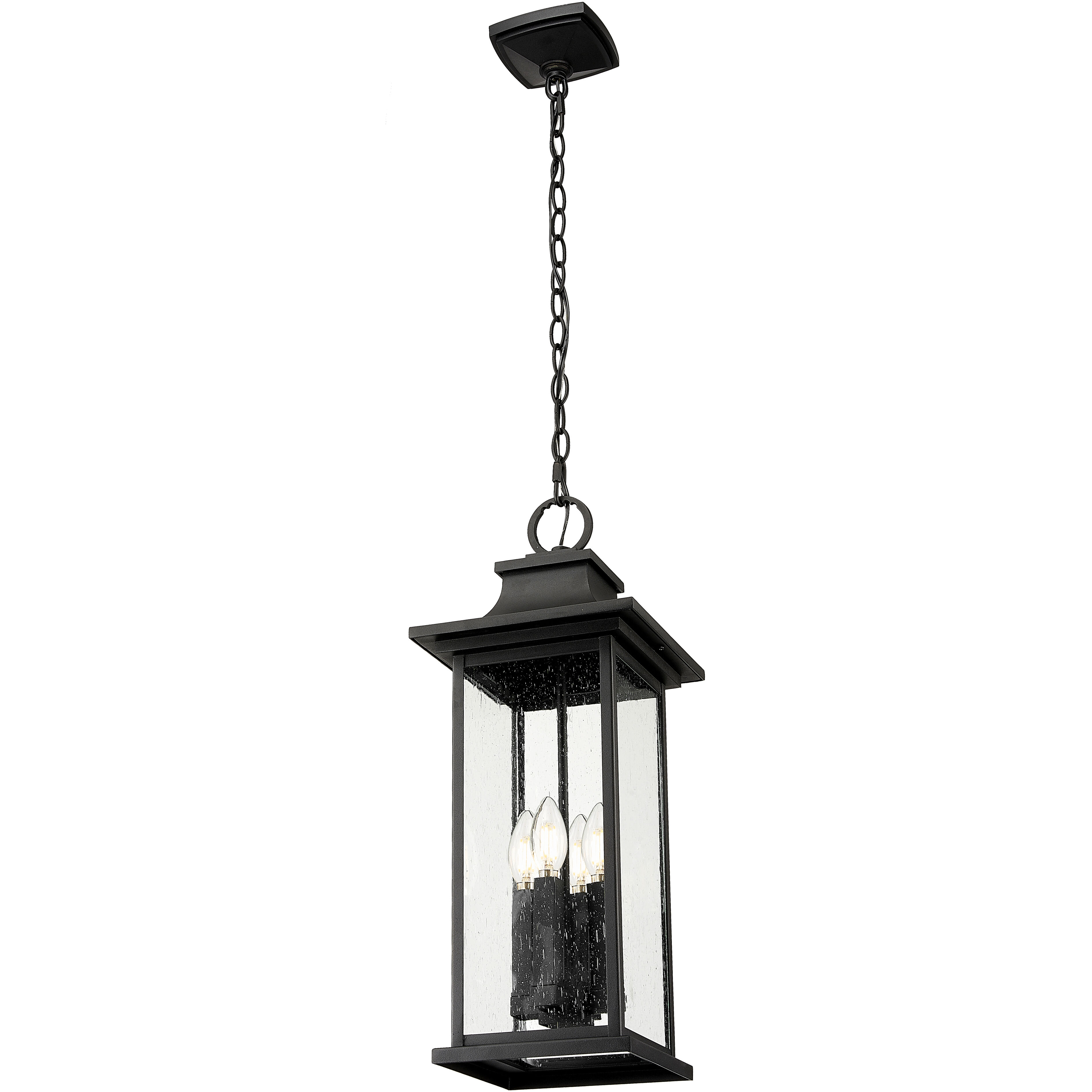 Tiberius 4 Light 9 inch Black Outdoor Chain Mount Ceiling Fixture in Clear Seedy Glass