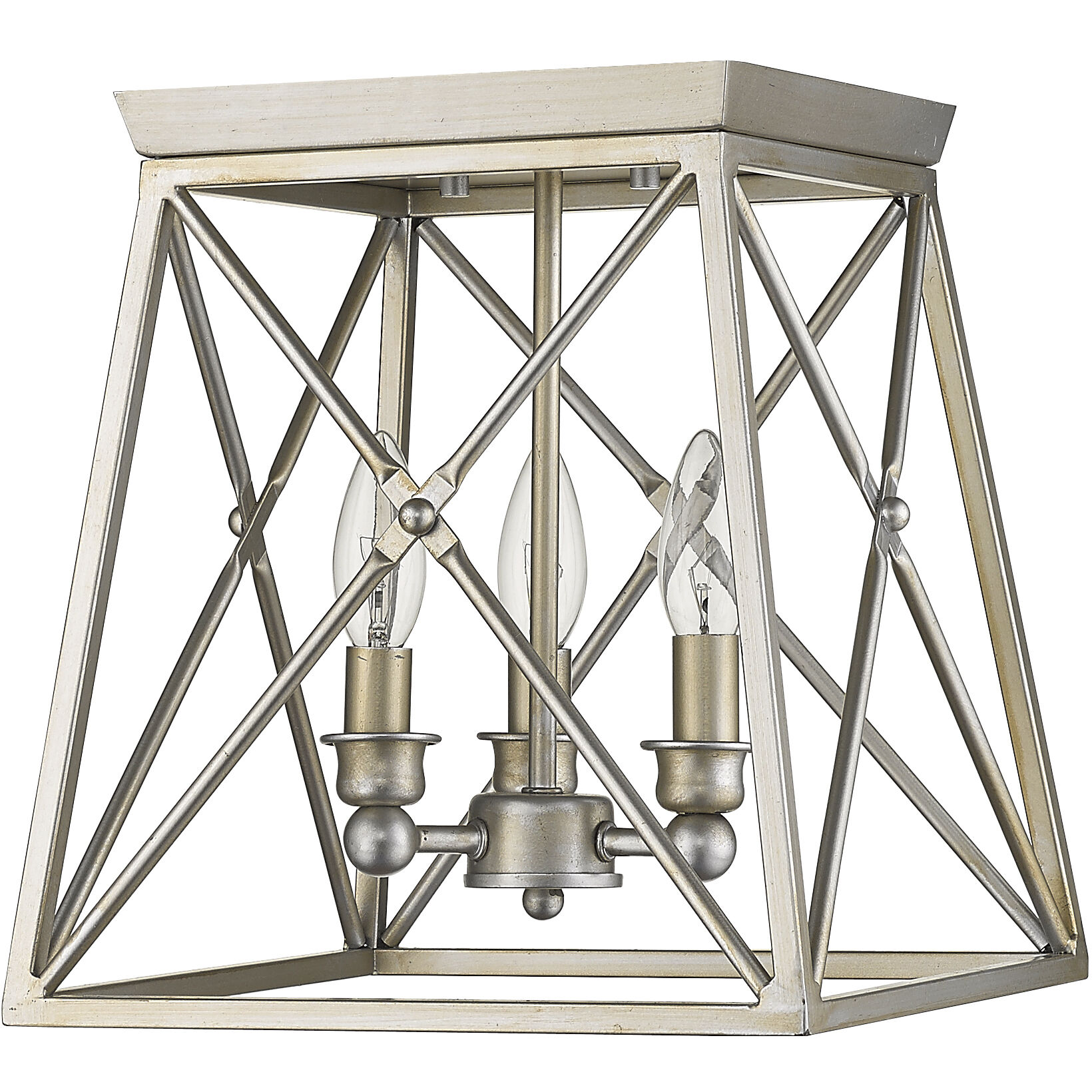 Trestle 3 Light 11 inch Antique Silver Flush Mount Ceiling Light