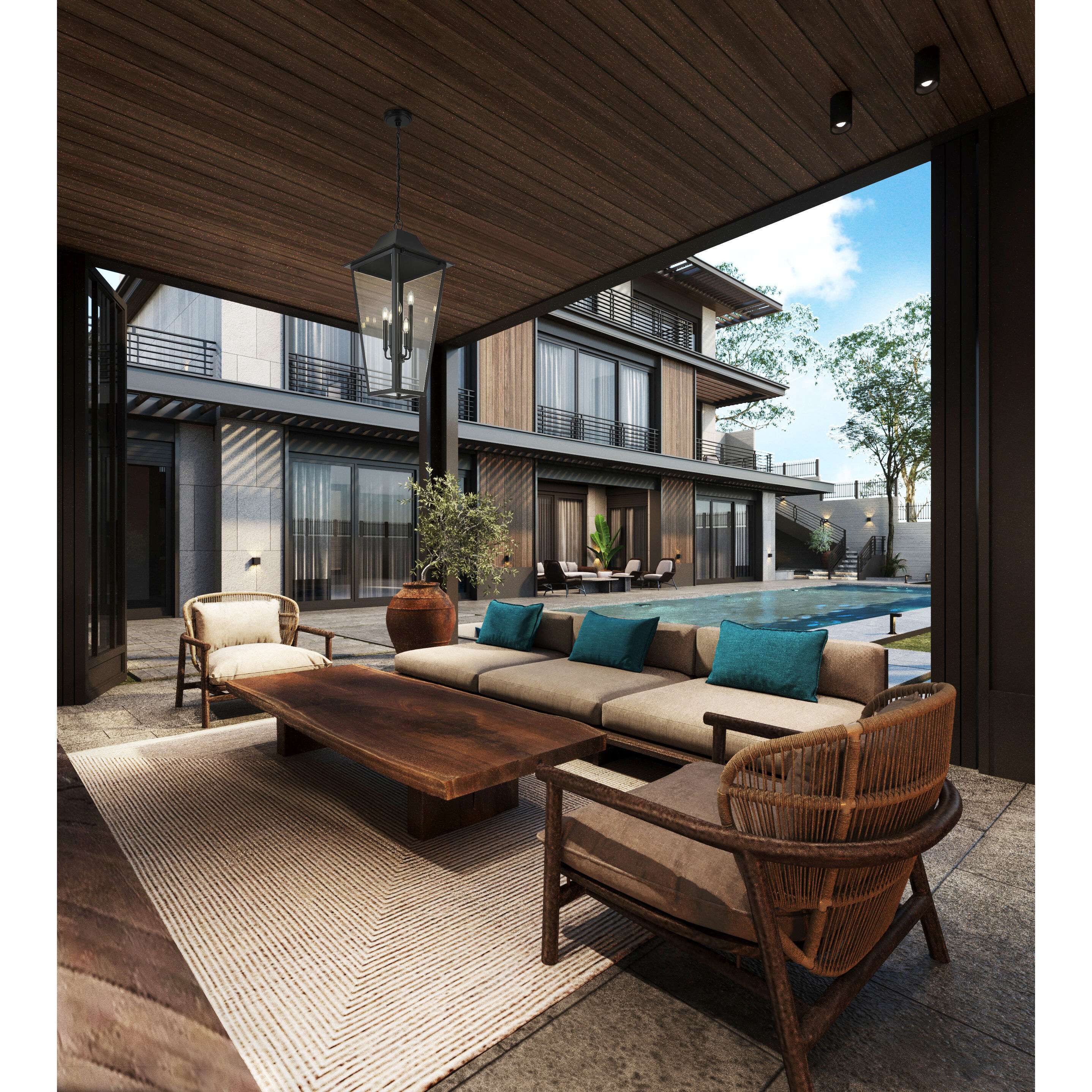 Gannon 5 Light 16 inch Black Outdoor Chain Mount Ceiling Fixture in G9