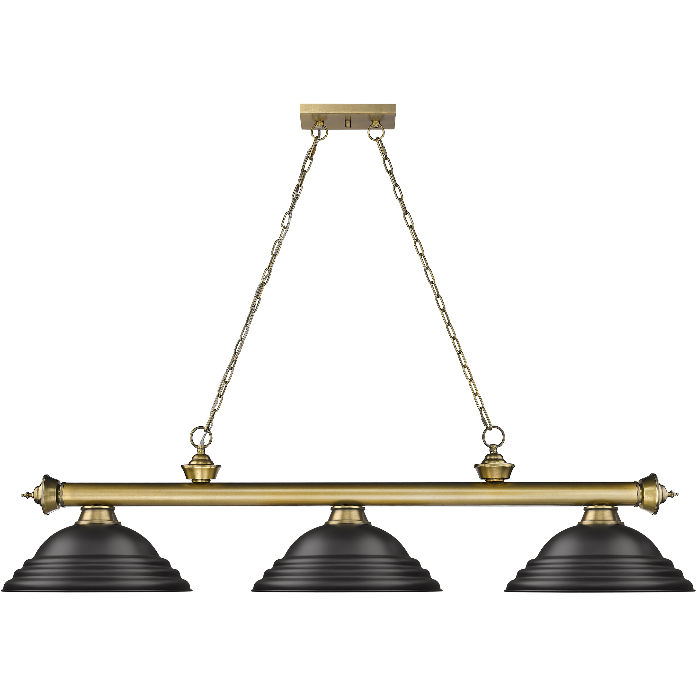 Cordon 3 Light 58 inch Rubbed Brass Billiard Ceiling Light in Matte Black Steel