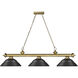 Cordon 3 Light 58 inch Rubbed Brass Billiard Ceiling Light in Matte Black Steel