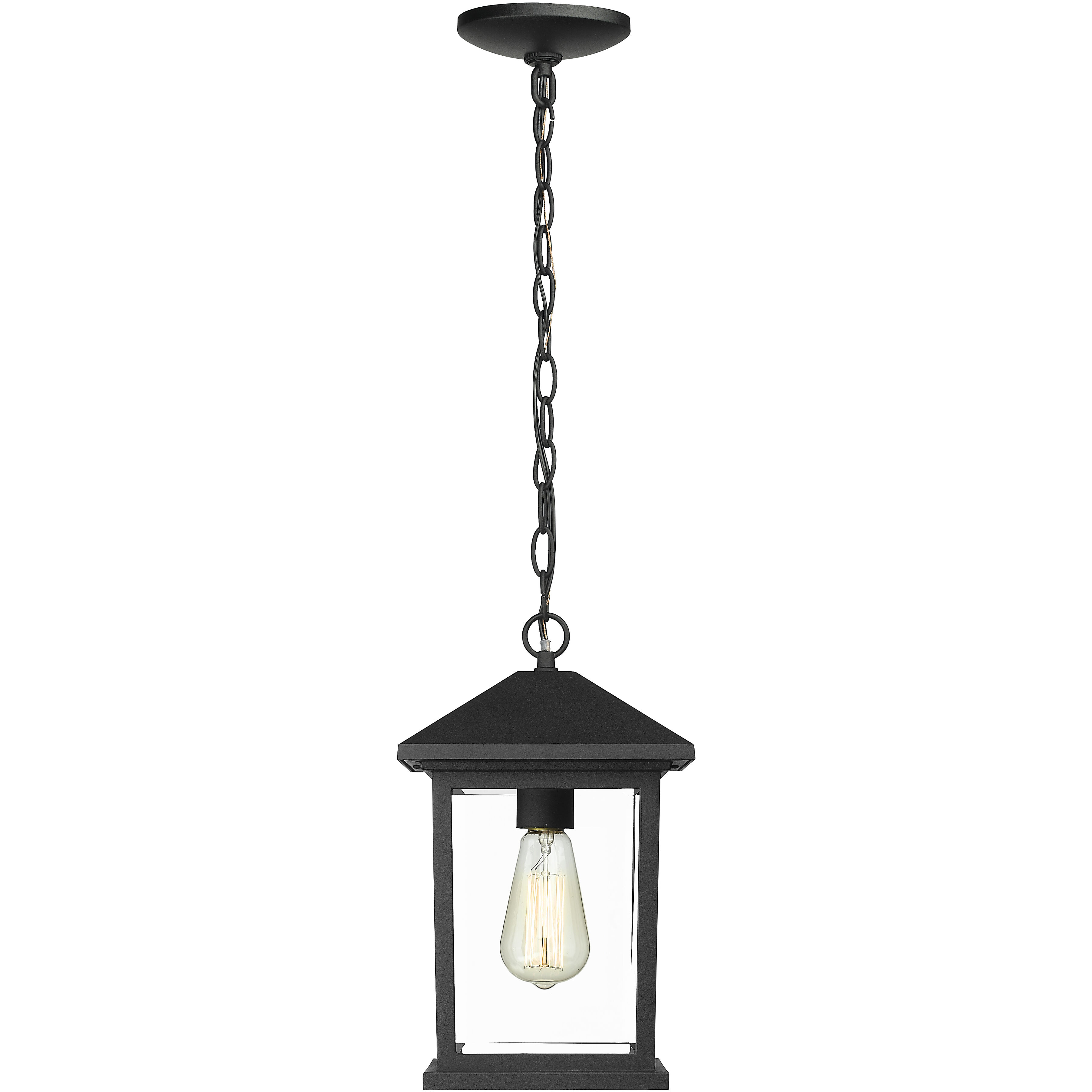 Portland 1 Light 8 inch Black Outdoor Chain Mount Ceiling Fixture in Clear Beveled Glass, 5.07
