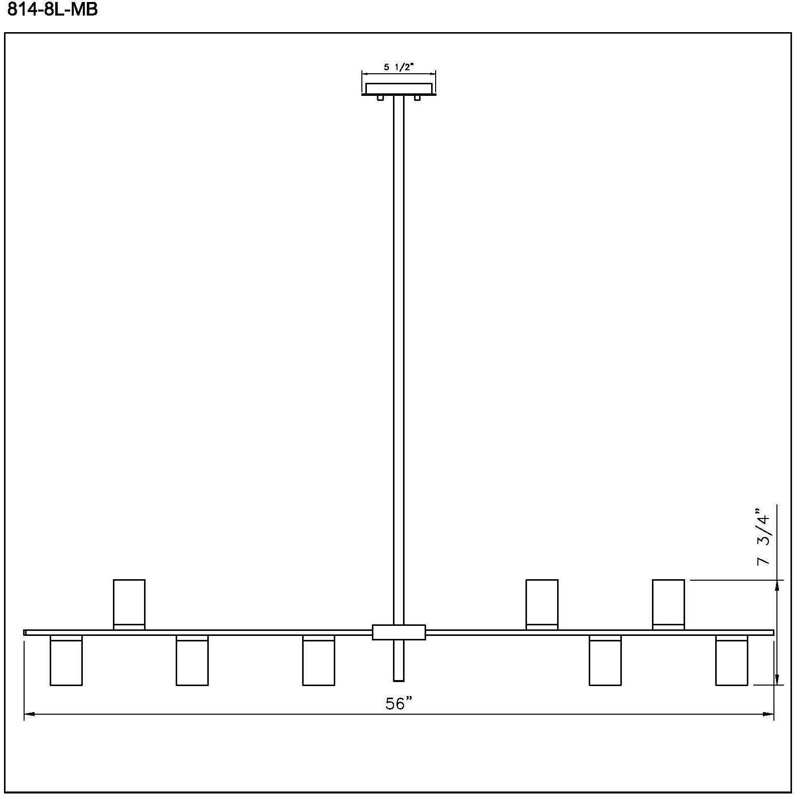 Calumet 8 Light 56 inch Matte Black and Polished Nickel Linear Chandelier Ceiling Light