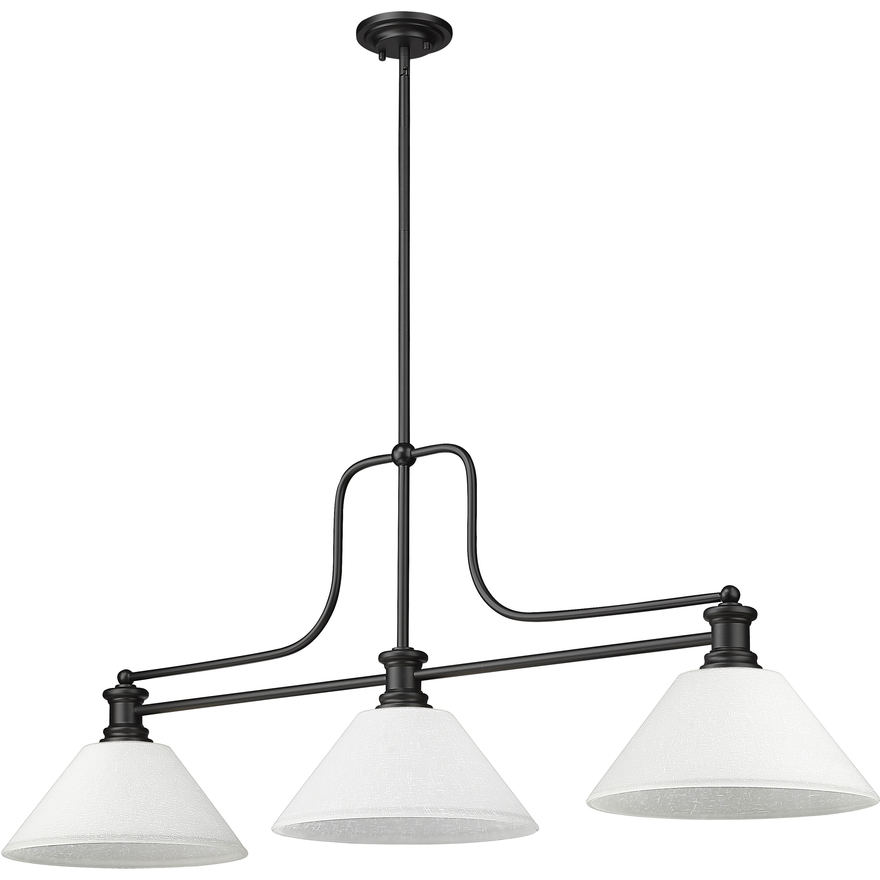 Melange 3 Light 52 inch Matte Black Billiard Ceiling Light in White Linen Glass