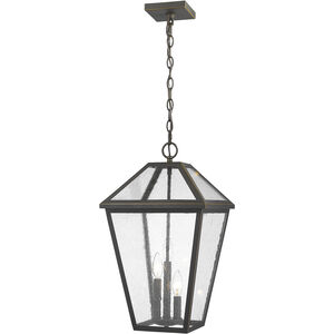 Talbot 3 Light 12 inch Oil Rubbed Bronze Outdoor Chain Mount Ceiling Fixture in Seedy Glass