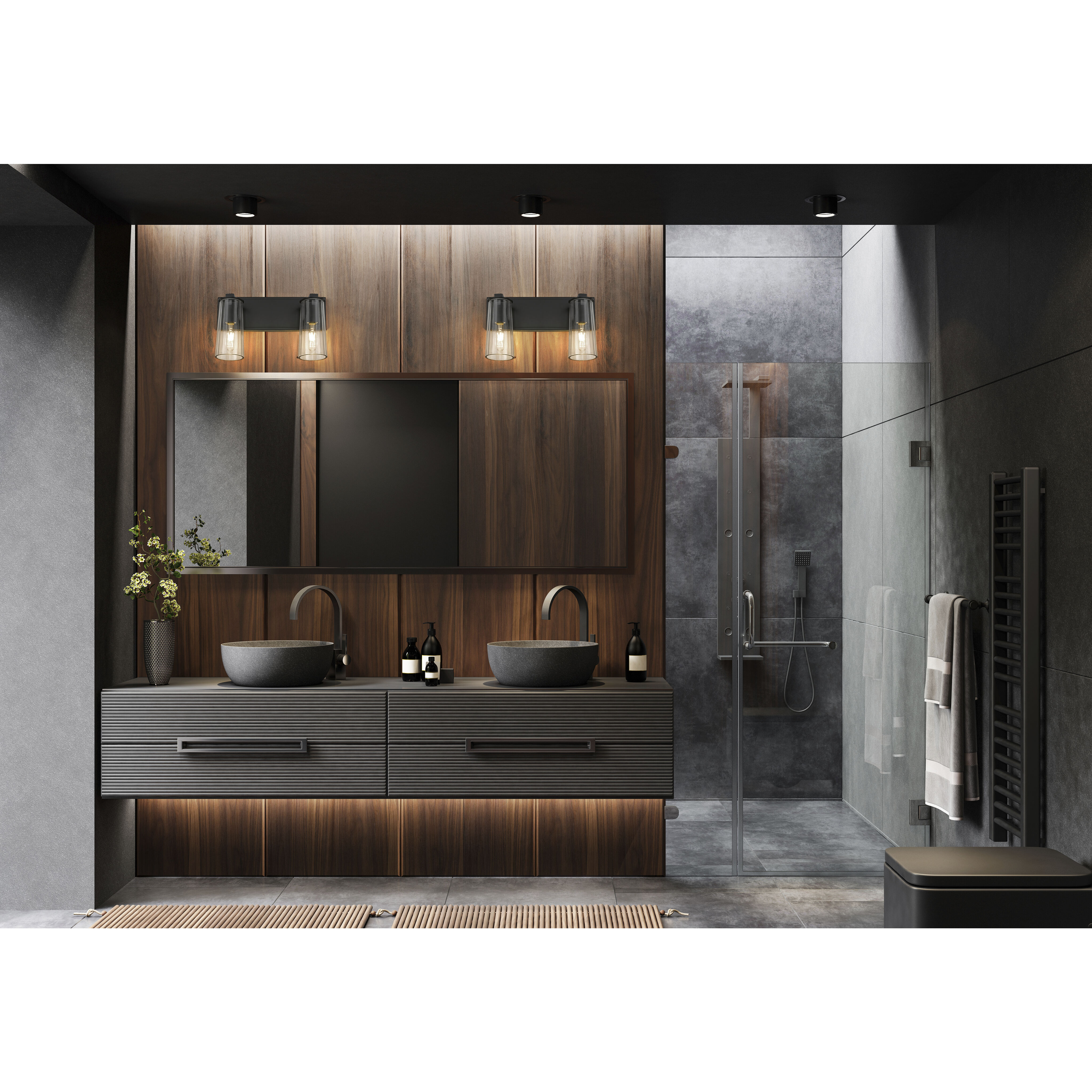 Titus 2 Light 16 inch Matte Black Bath Vanity Light Wall Light