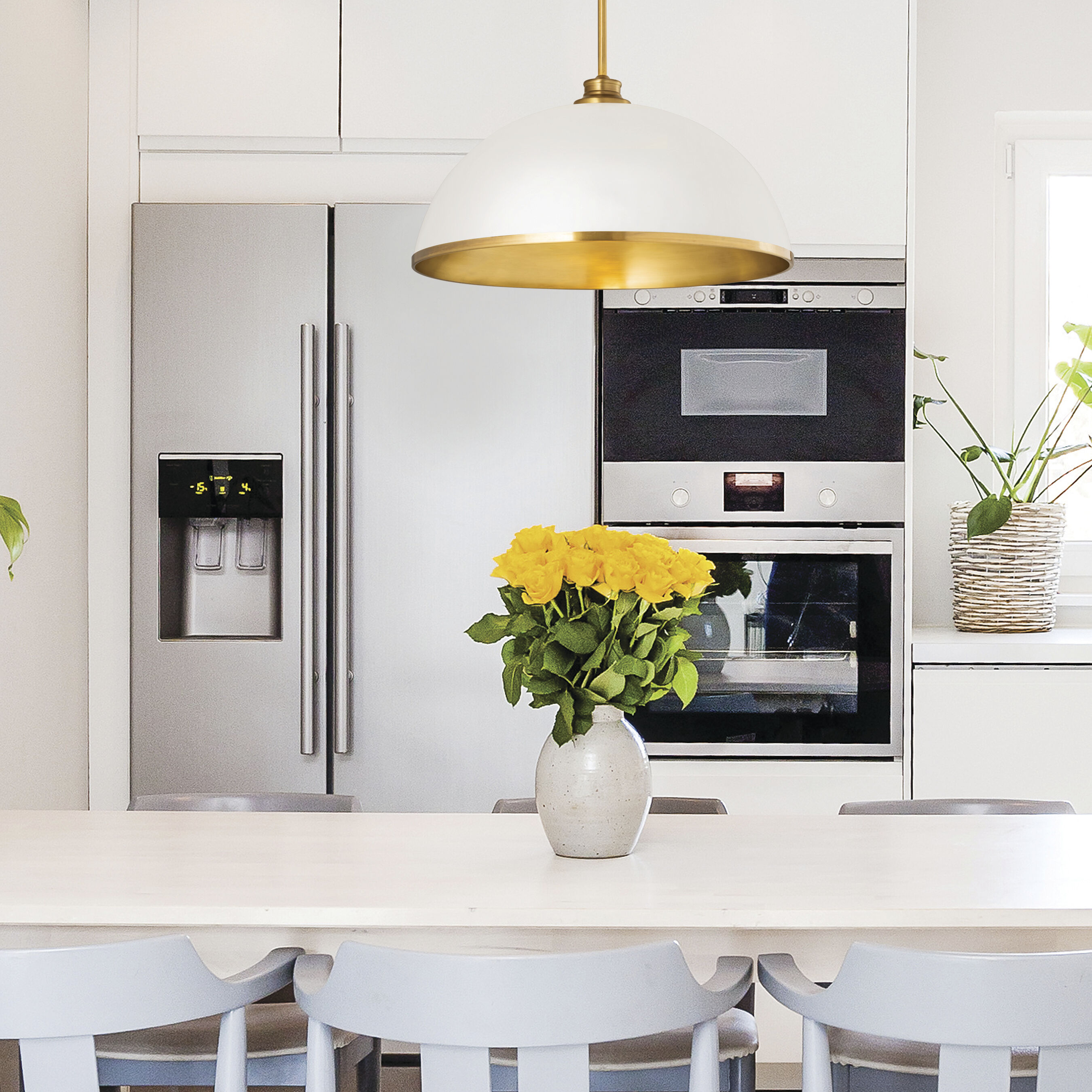 Landry 1 Light 20 inch Matte White and Rubbed Brass Pendant Ceiling Light