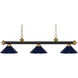 Riviera 3 Light 57 inch Bronze and Satin Gold Billiard Ceiling Light in 12.25, Navy Blue Steel