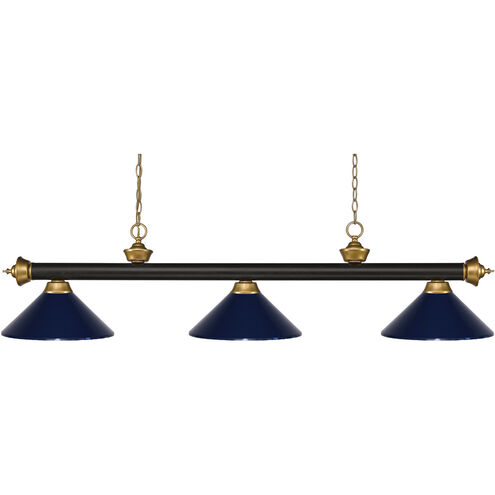 Riviera 3 Light 57 inch Bronze and Satin Gold Billiard Ceiling Light in 12.25, Navy Blue Steel
