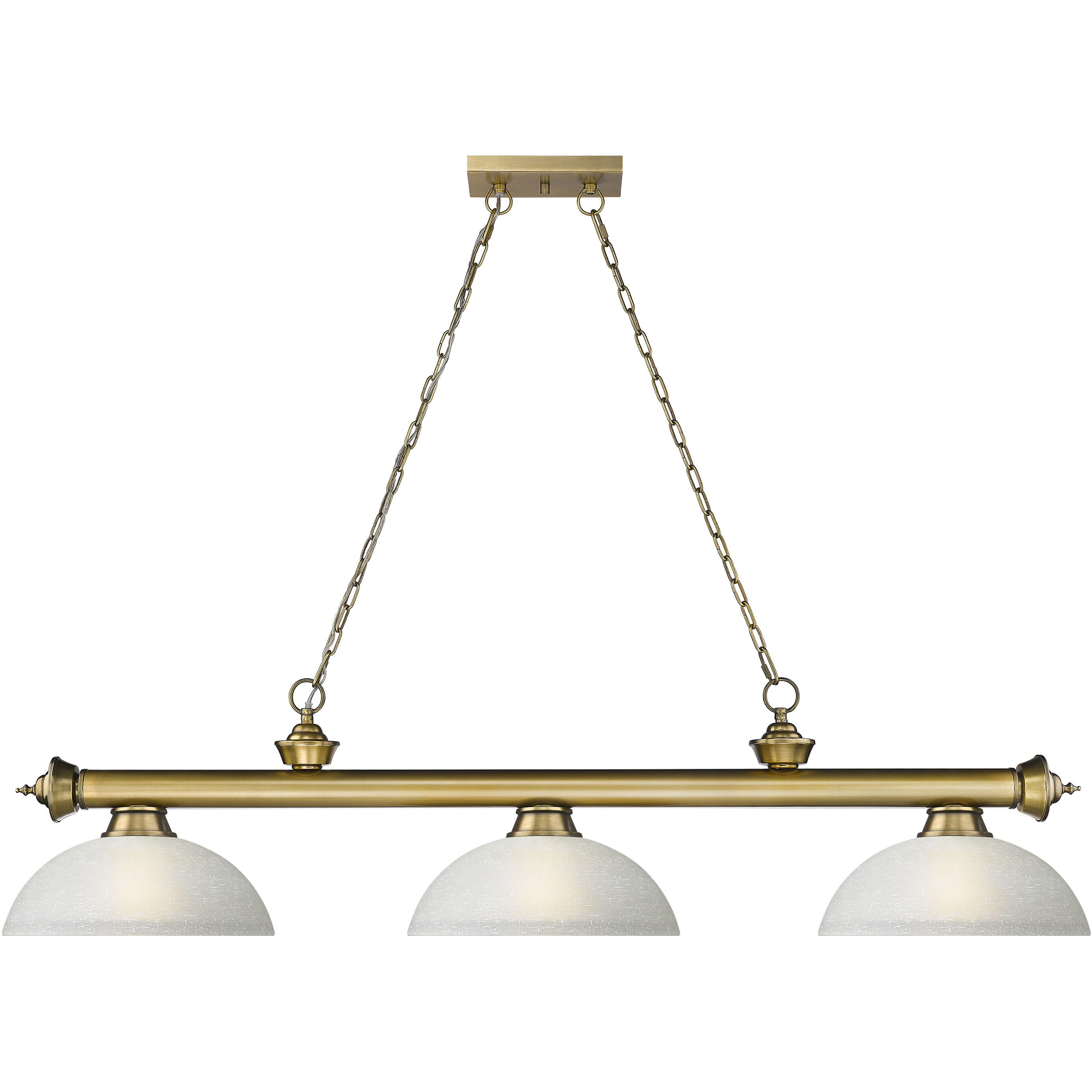 Cordon 3 Light 57.25 inch Rubbed Brass Billiard Ceiling Light in White Linen Glass
