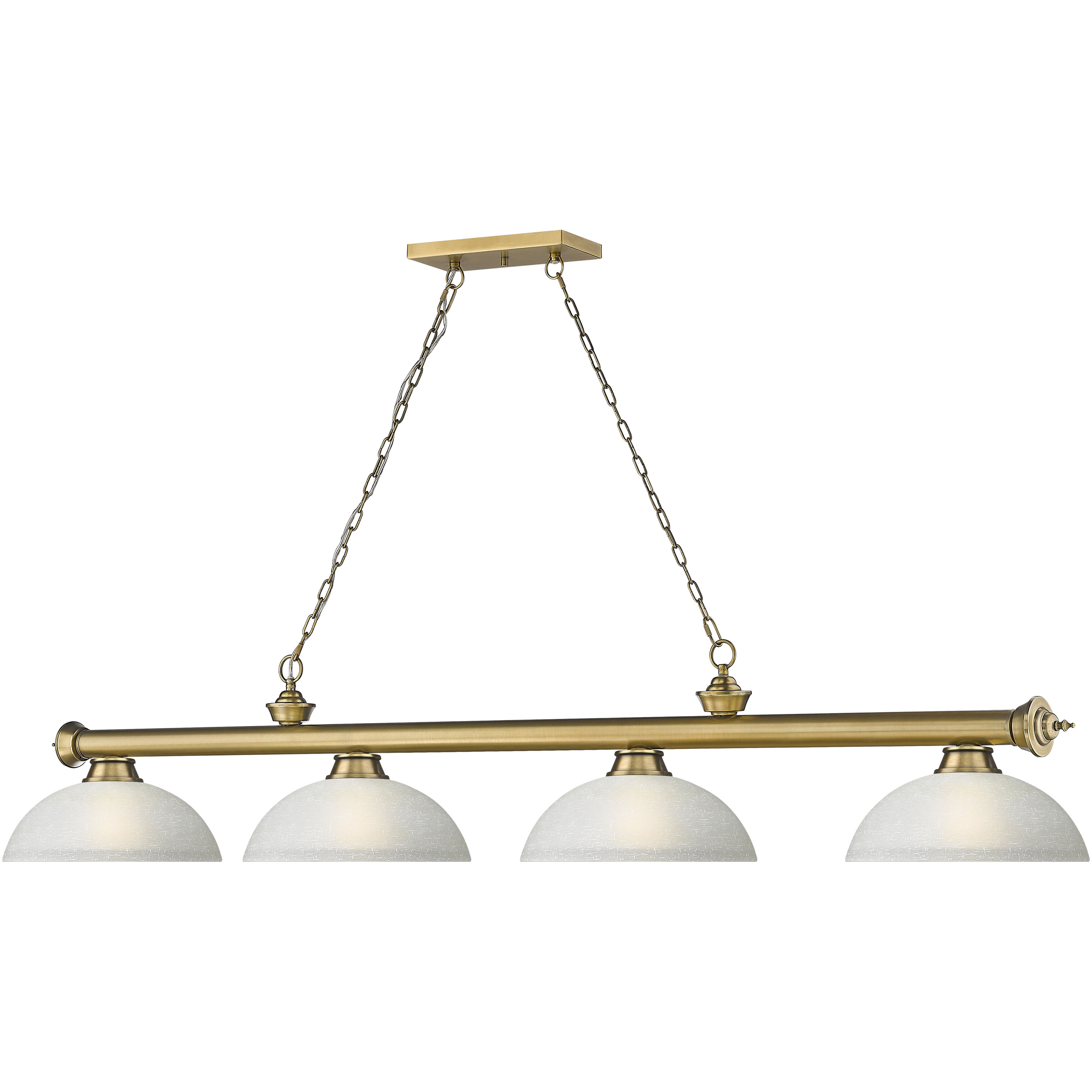 Cordon 4 Light 81.25 inch Rubbed Brass Billiard Ceiling Light in White Linen Glass