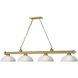 Cordon 4 Light 81.25 inch Rubbed Brass Billiard Ceiling Light in White Linen Glass