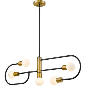 Neutra 5 Light 6 inch Matte Black/Foundry Brass Chandelier Ceiling Light