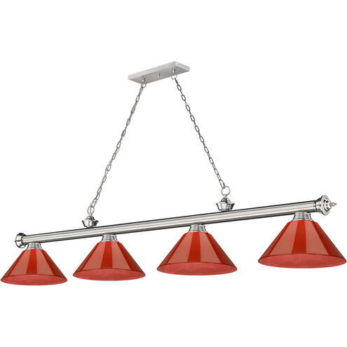 Cordon 4 Light 81.25 inch Brushed Nickel Billiard Ceiling Light in Red Plastic