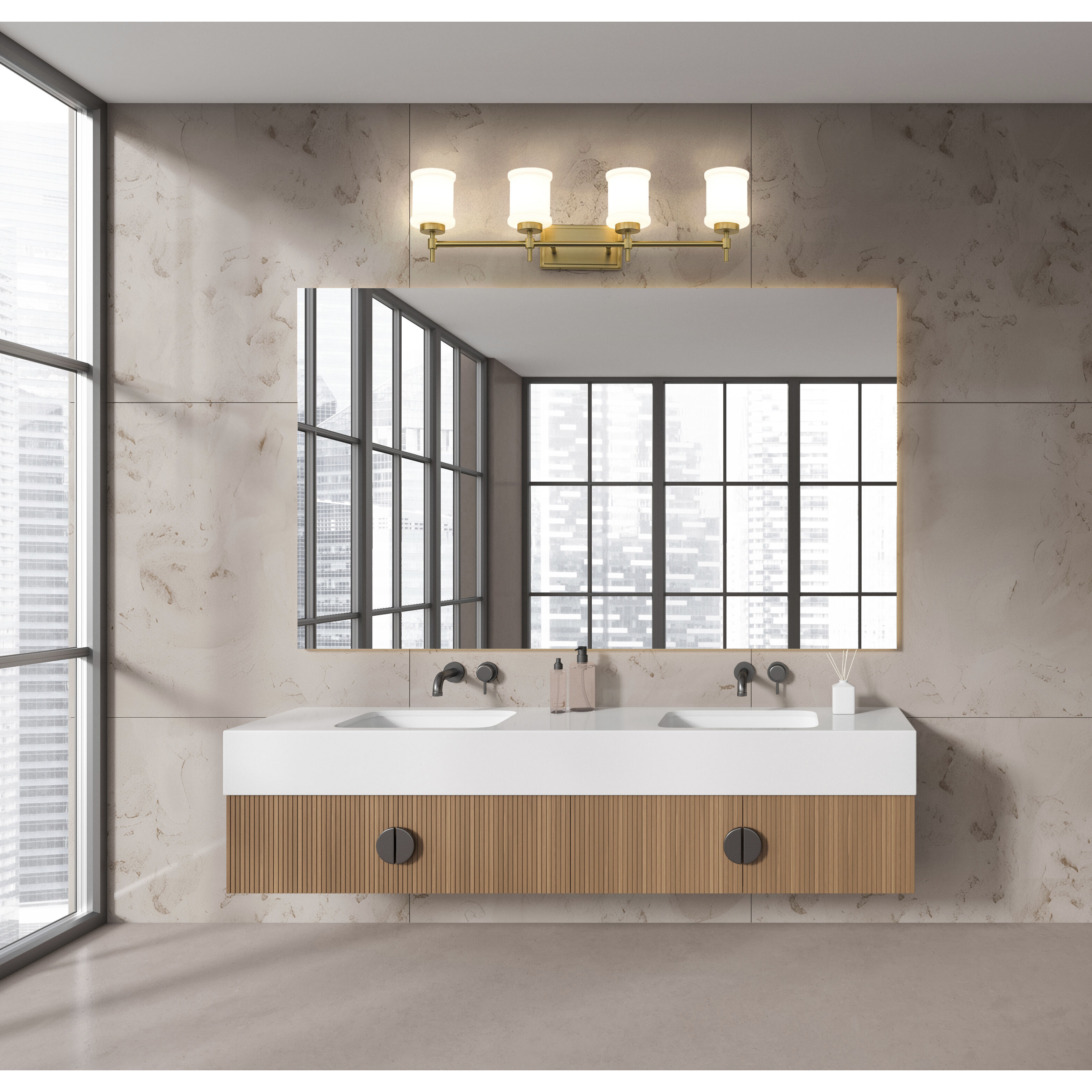 Cadoc 4 Light 31.5 inch Modern Gold Bath Vanity Light Wall Light