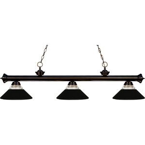 Riviera 3 Light 57 inch Bronze Billiard Ceiling Light in 14.05, Clear Ribbed and Matte Black Glass and Steel