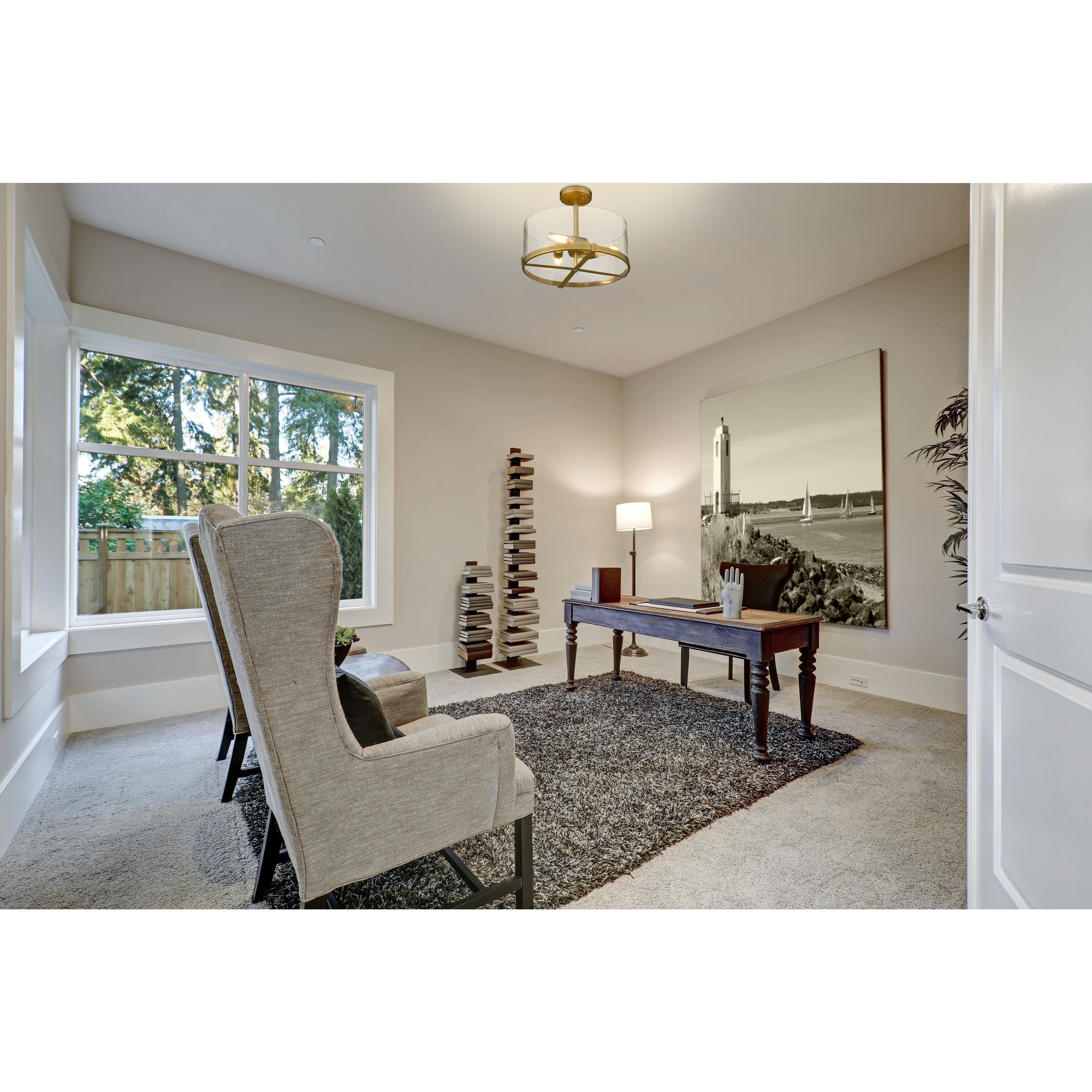 Callista 3 Light 16.5 inch Rubbed Brass Semi Flush Mount Ceiling Light