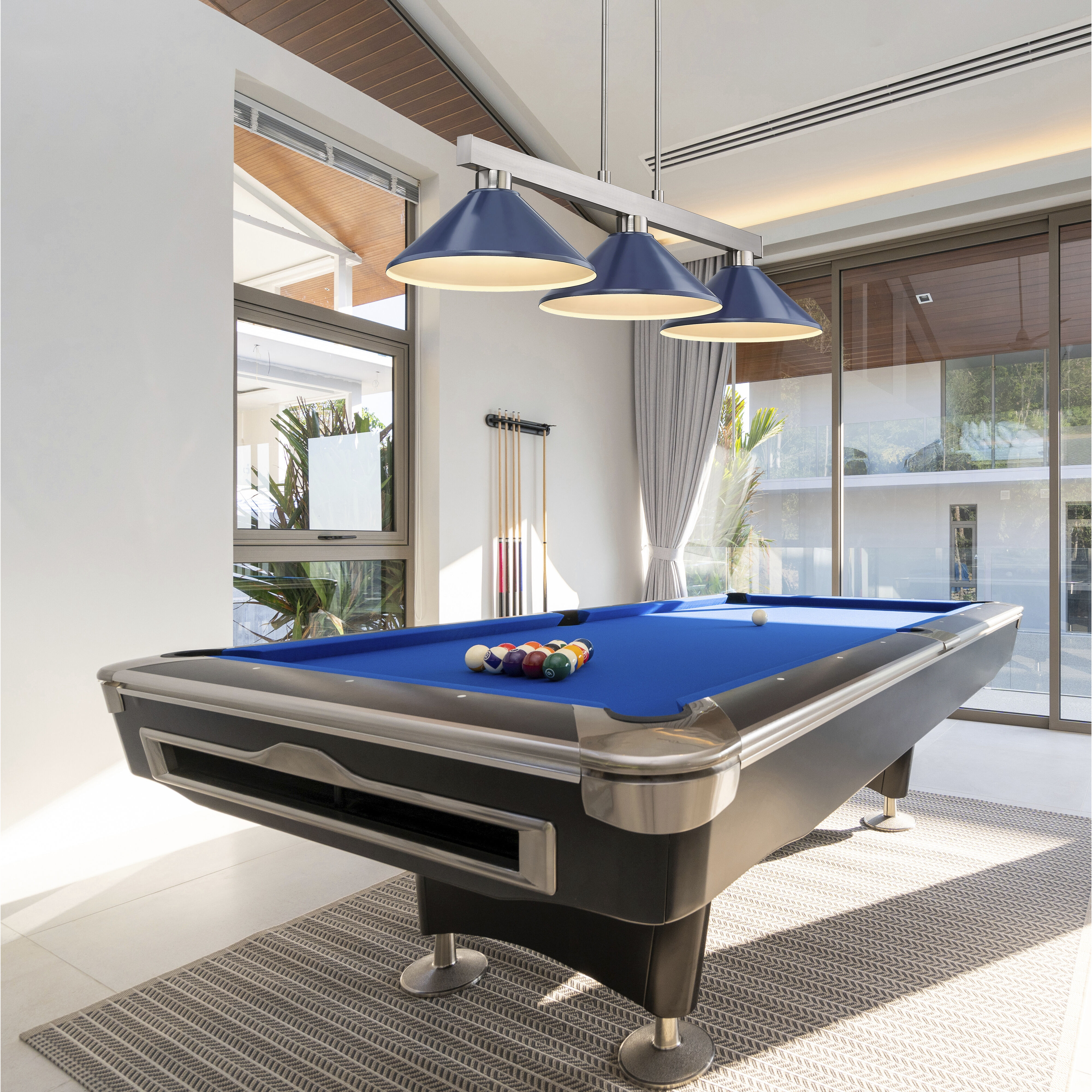 Cobalt 3 Light 46 inch Brushed Nickel Billiard Ceiling Light in Navy Blue