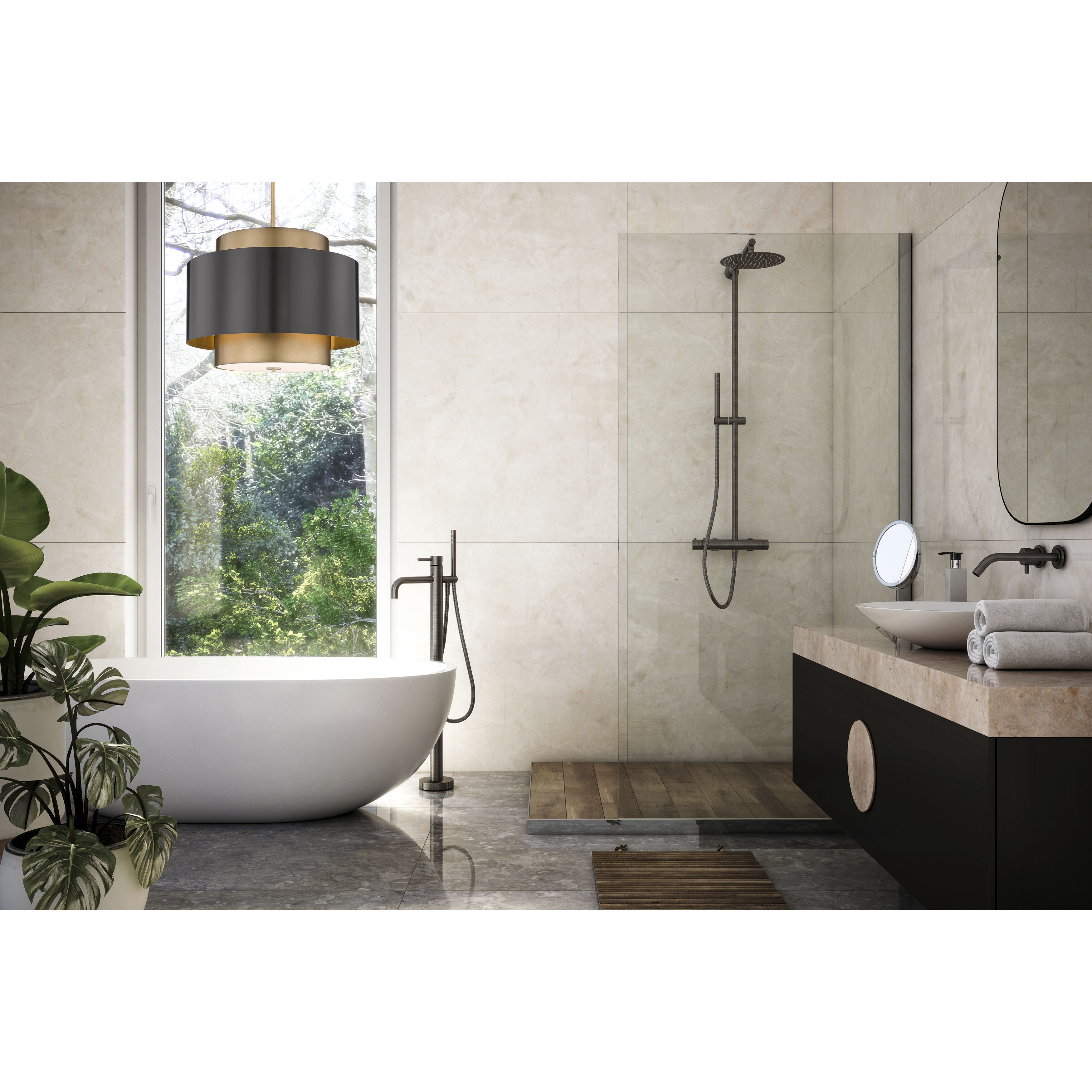 Harlech 3 Light 24.5 inch Bronze and Rubbed Brass Chandelier Ceiling Light in Bronze and Brass