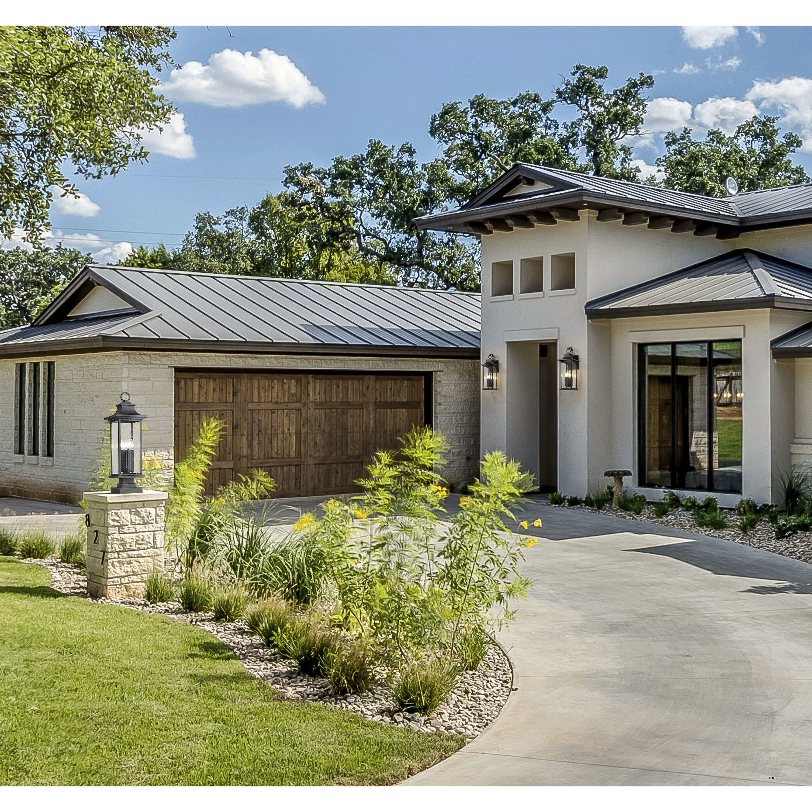 Tiberius 4 Light 27 inch Black Outdoor Pier Mounted Fixture in Clear Seedy Glass