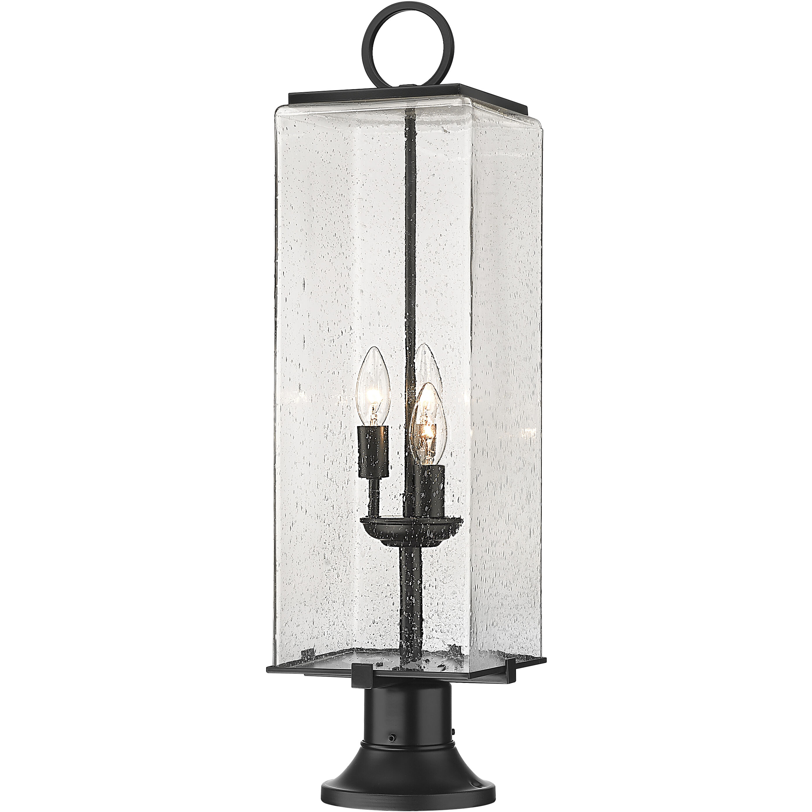 Sana 3 Light 28.5 inch Black Outdoor Pier Mounted Fixture in Seedy Glass