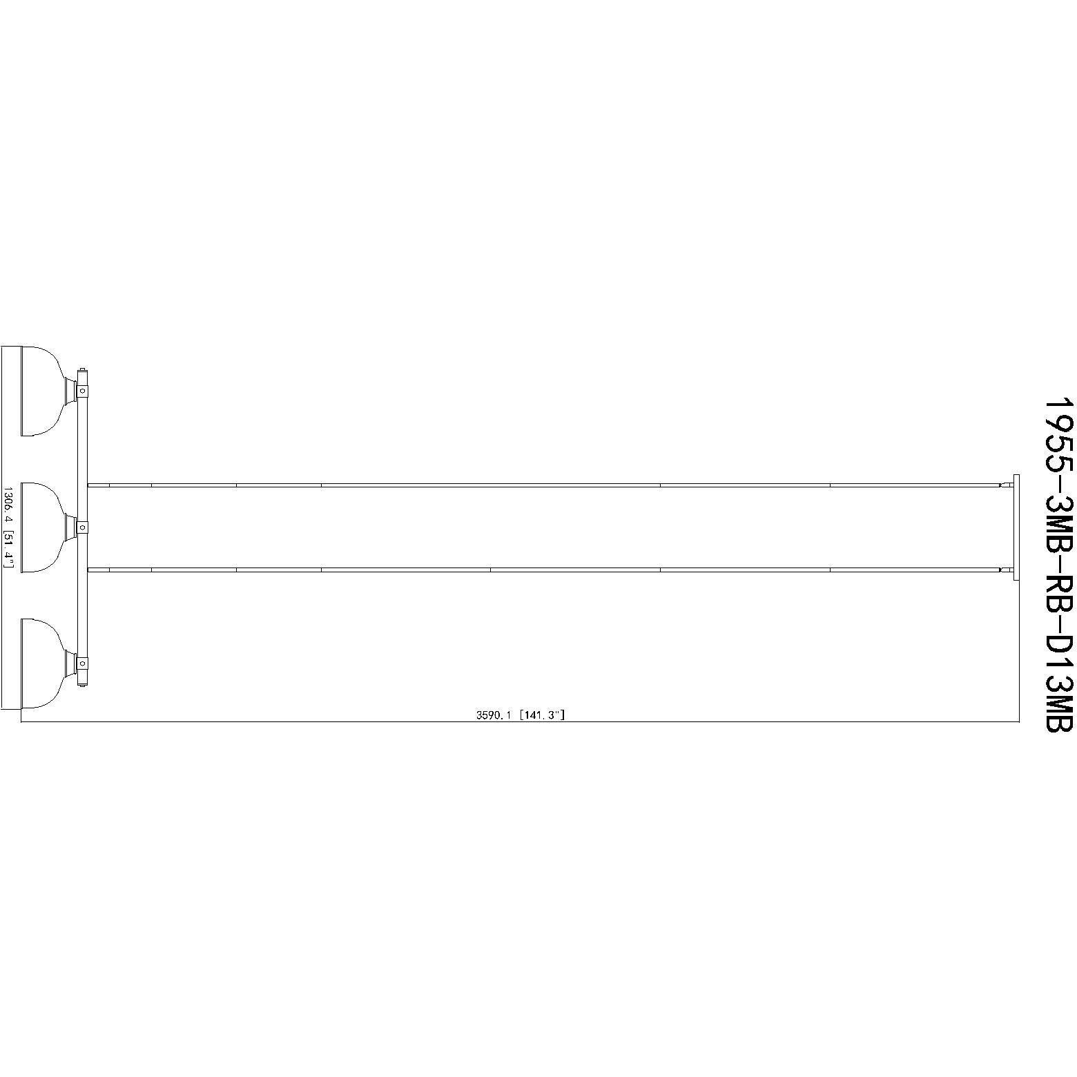 Bronte 3 Light 51.75 inch Matte Black and Rubbed Brass Billiard Light Ceiling Light