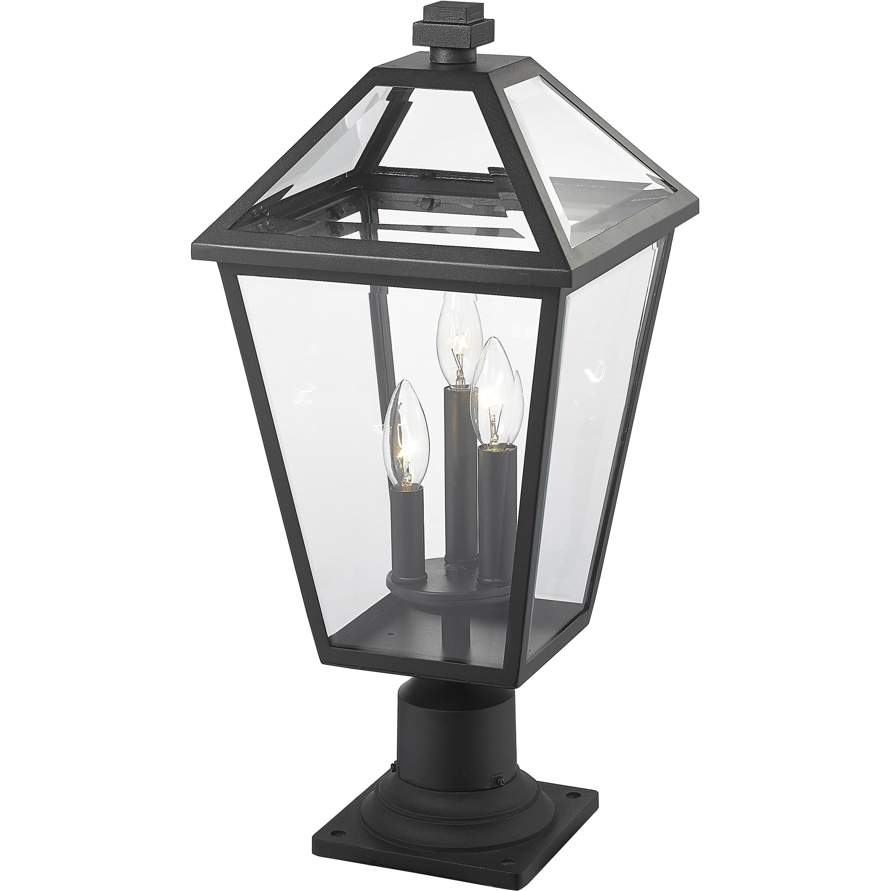 Talbot 3 Light 22 inch Black Outdoor Pier Mounted Fixture in Clear Beveled Glass