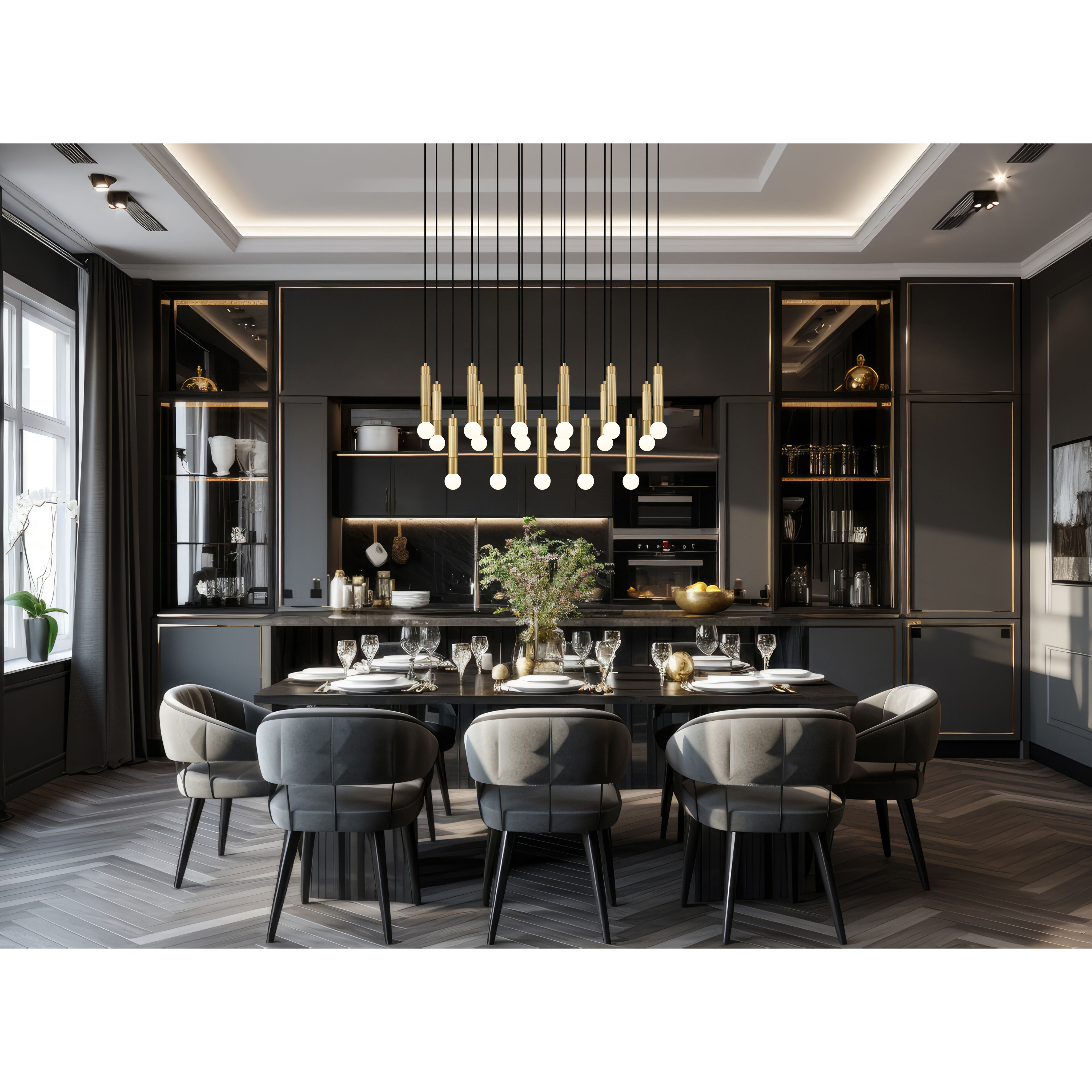 Stari Linear Chandelier Ceiling Light in Modern Gold