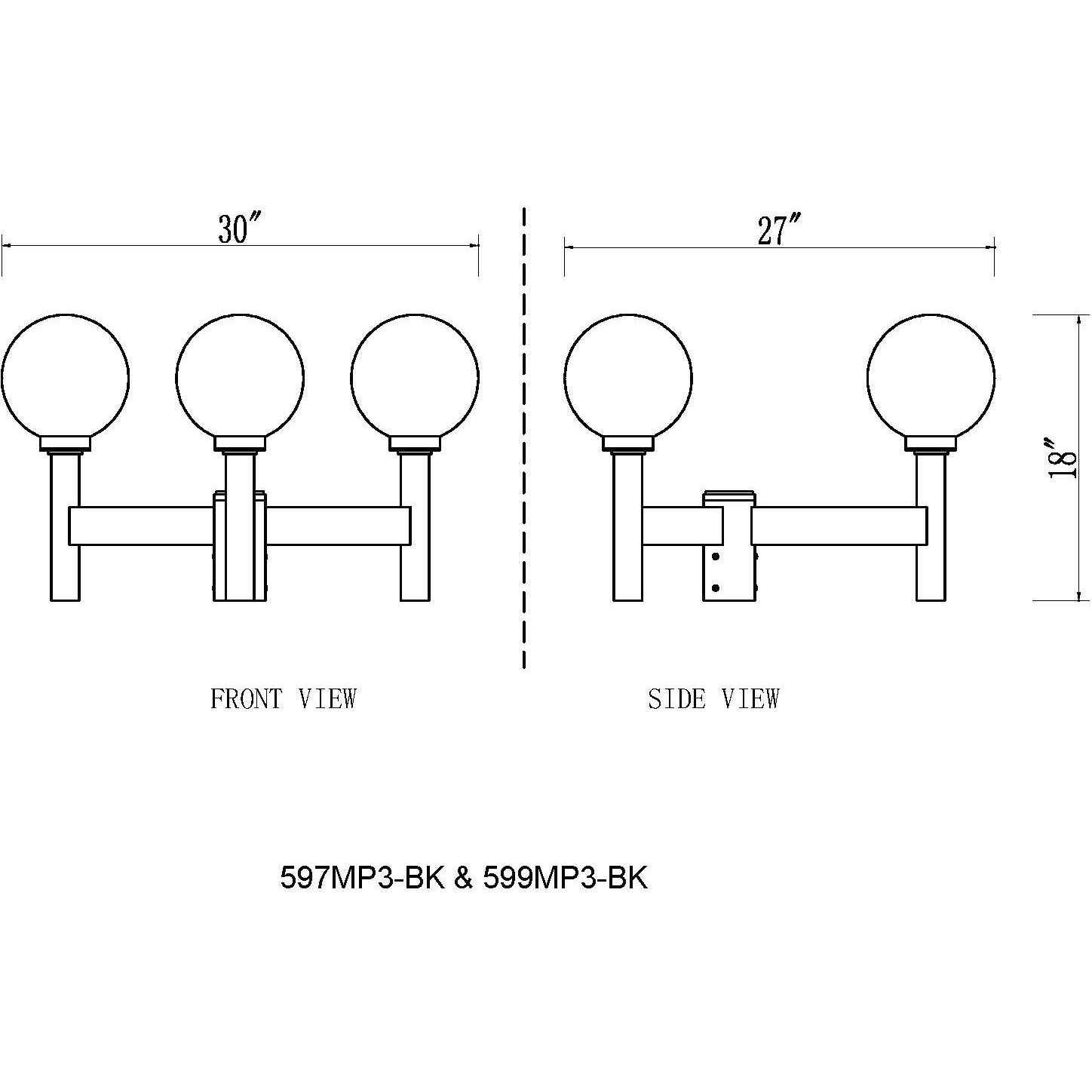 Laurent 3 Light 30 inch Black Outdoor Post Mount Fixture