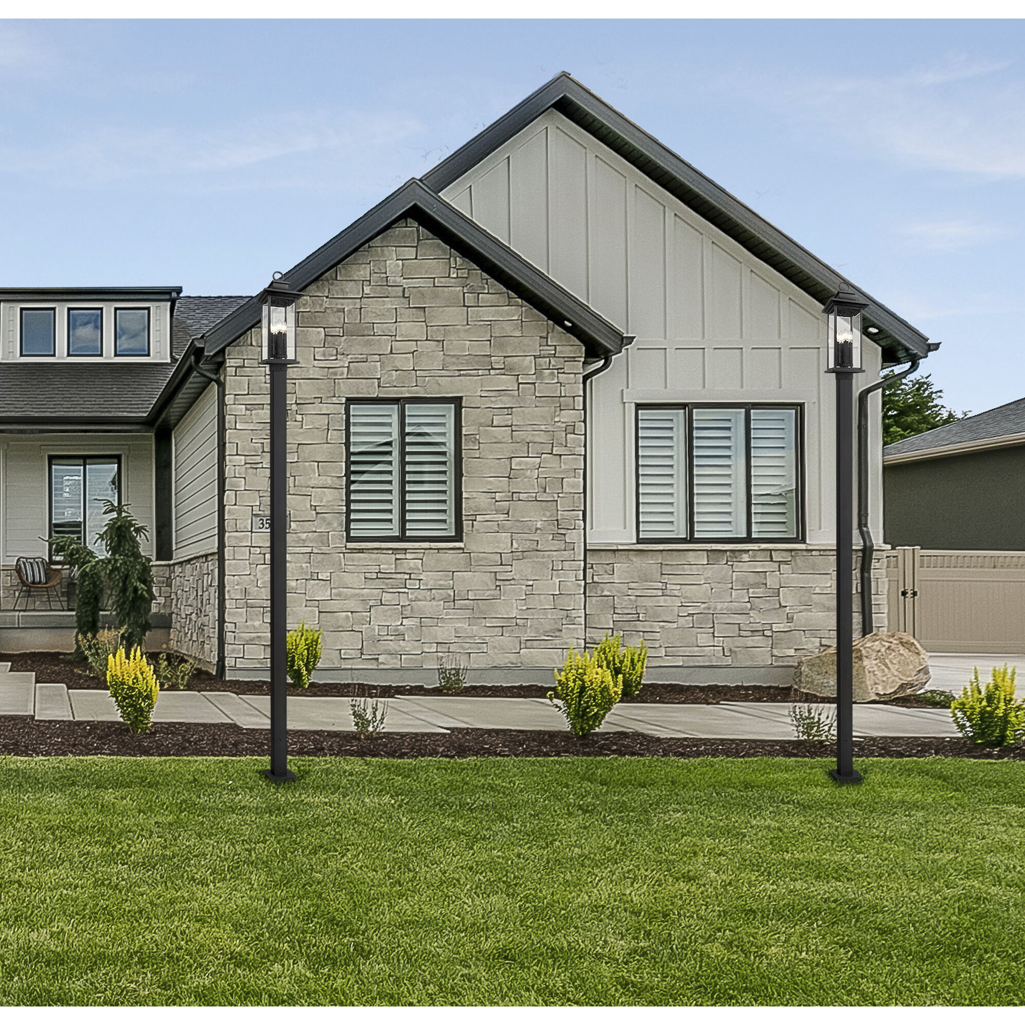 Tiberius 4 Light 118.5 inch Black Outdoor Post Mounted Fixture in Clear Seedy Glass