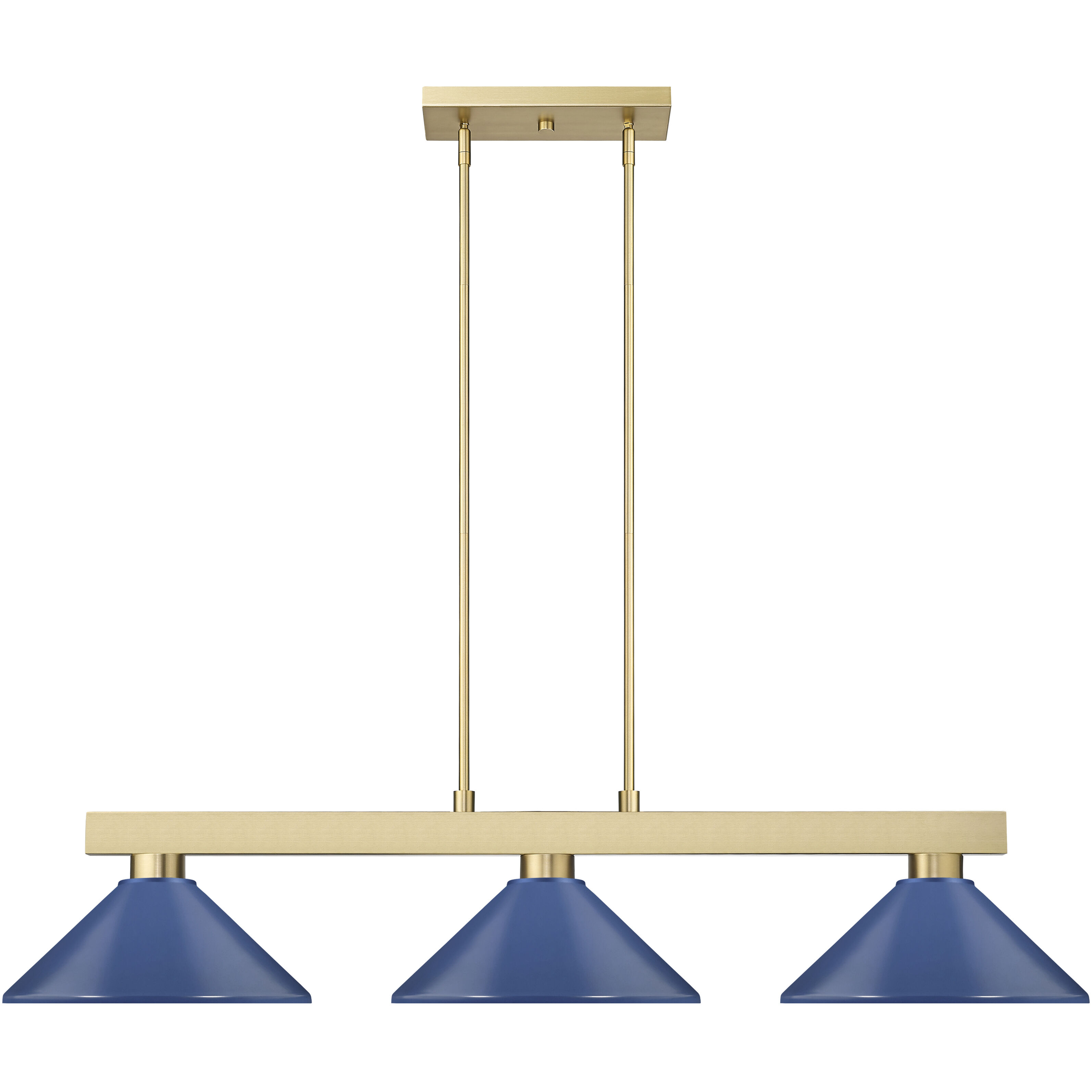 Cobalt 3 Light 49.75 inch Modern Gold Billiard Light Ceiling Light in Navy Blue Steel