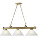 Cordon 3 Light 57.25 inch Rubbed Brass Billiard Ceiling Light in White Linen Glass