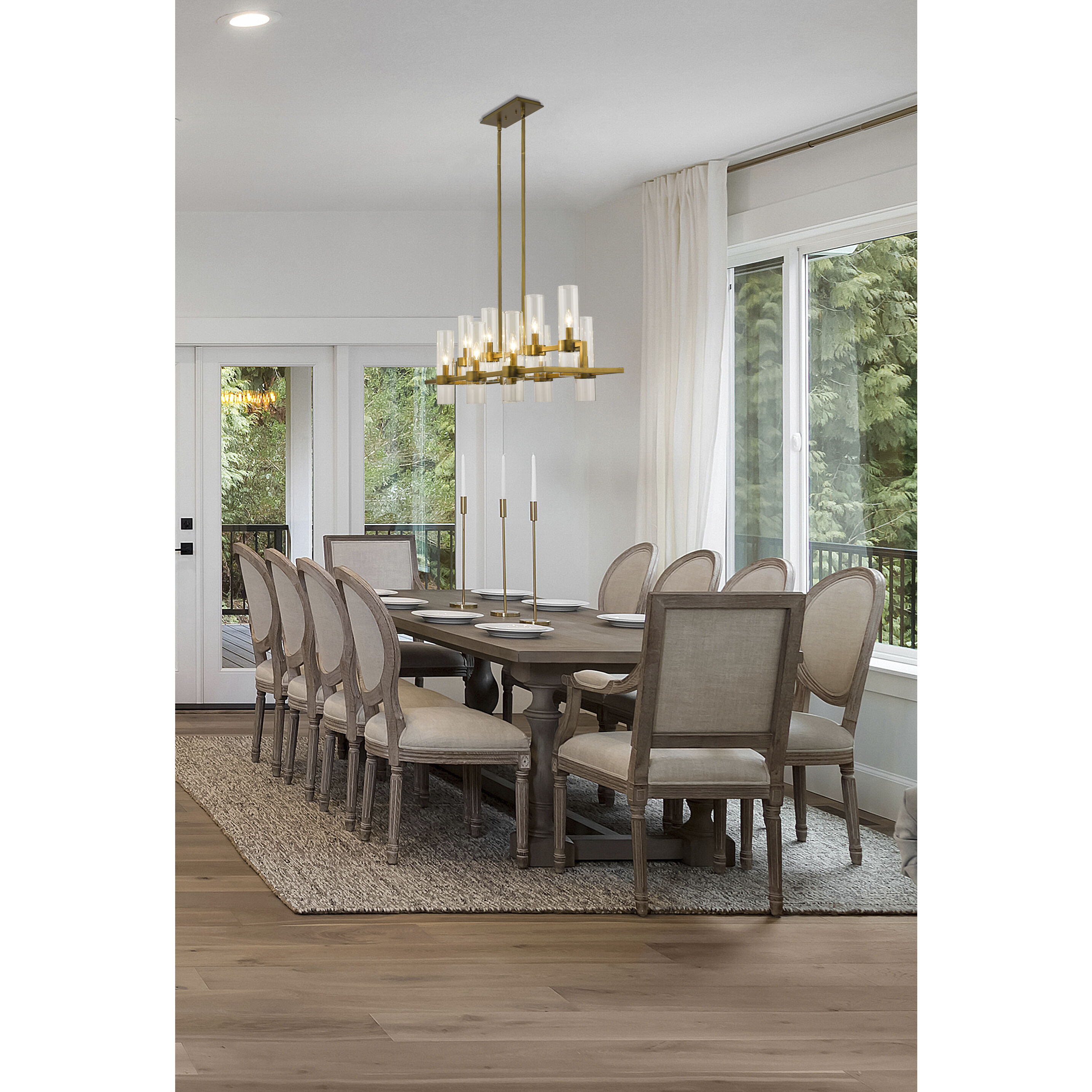 Datus 10 Light 42.5 inch Rubbed Brass Linear Chandelier Ceiling Light