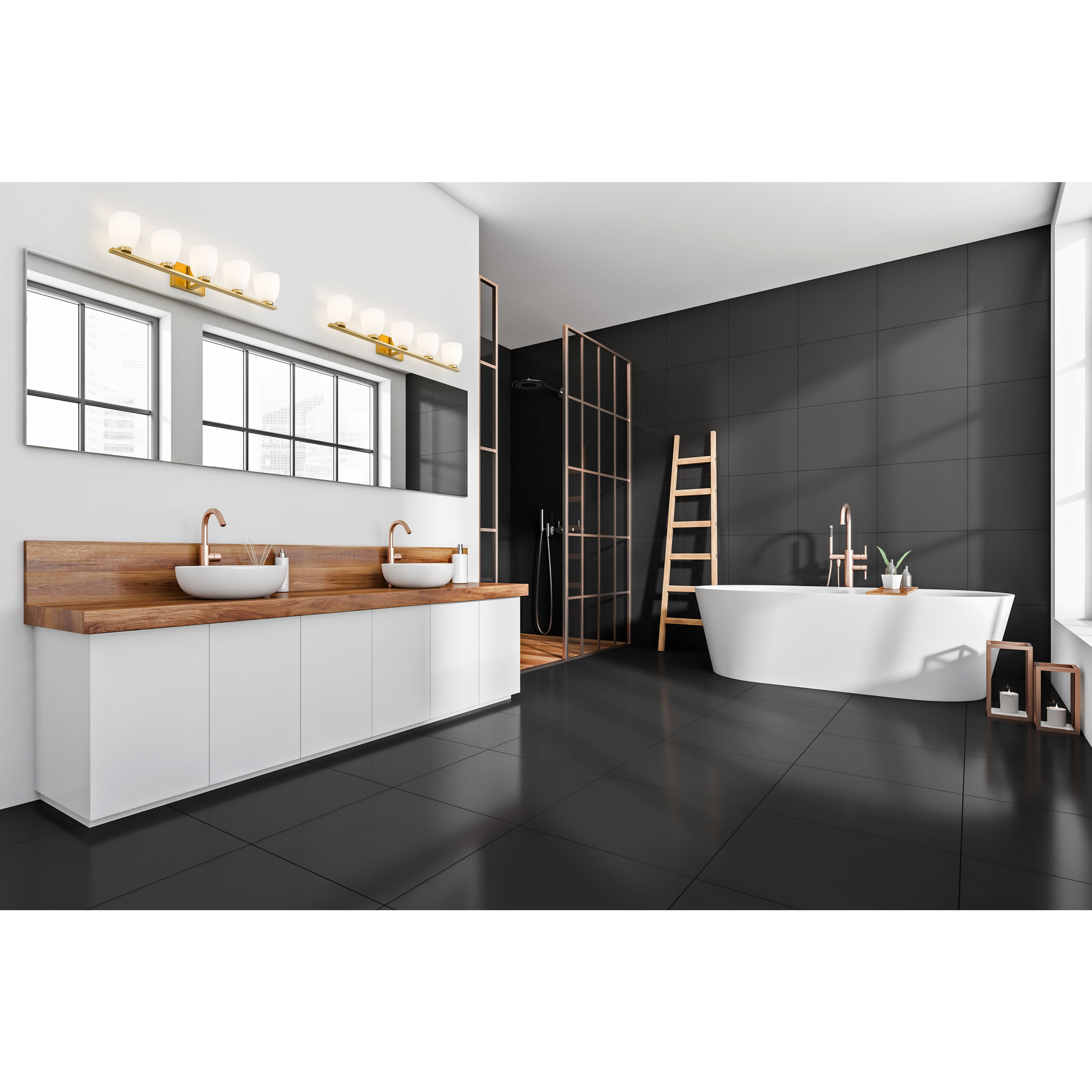 Naya 5 Light 40 inch Modern Gold Bath Vanity Light Wall Light