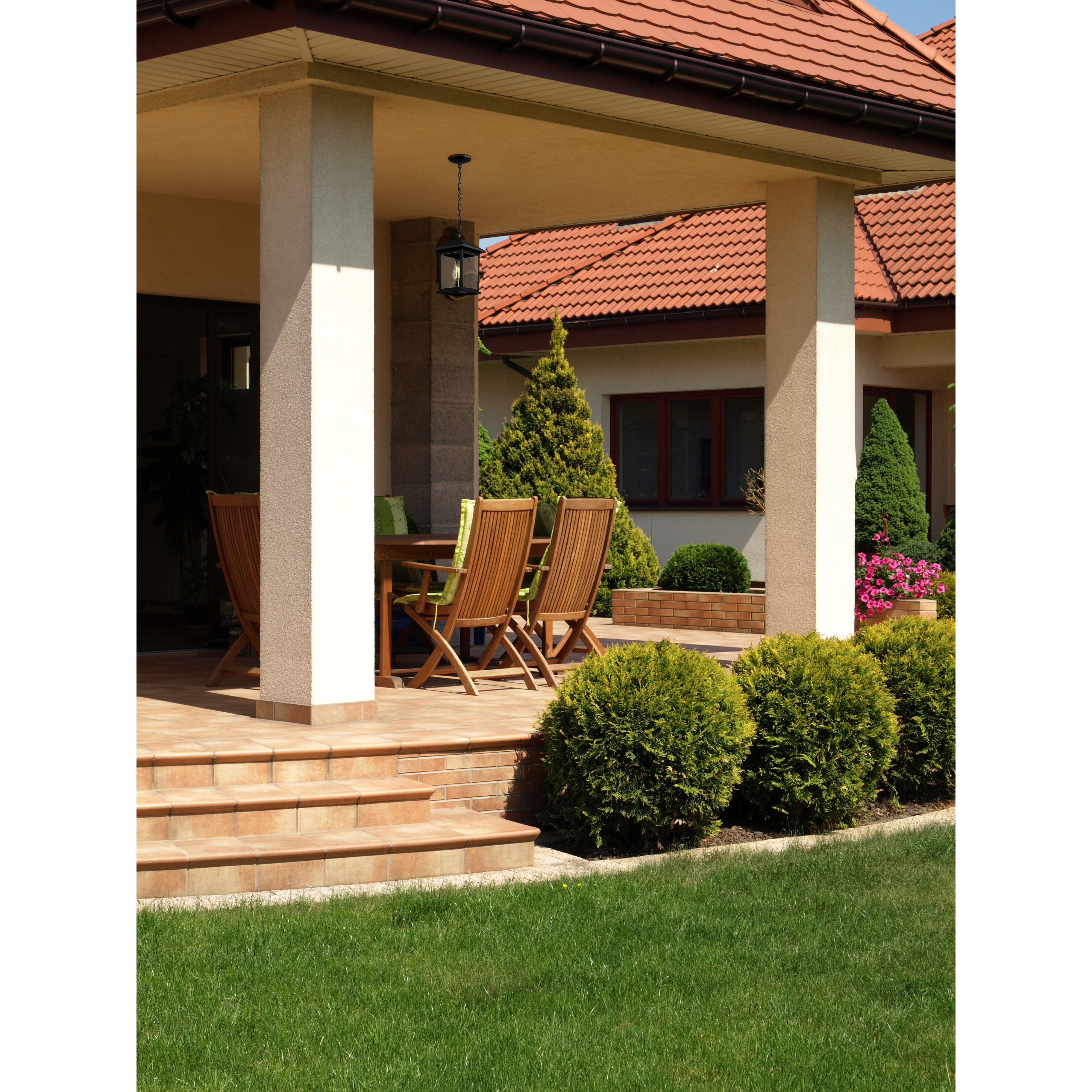 Portland 1 Light 8 inch Black Outdoor Chain Mount Ceiling Fixture in Clear Beveled Glass, 5.07