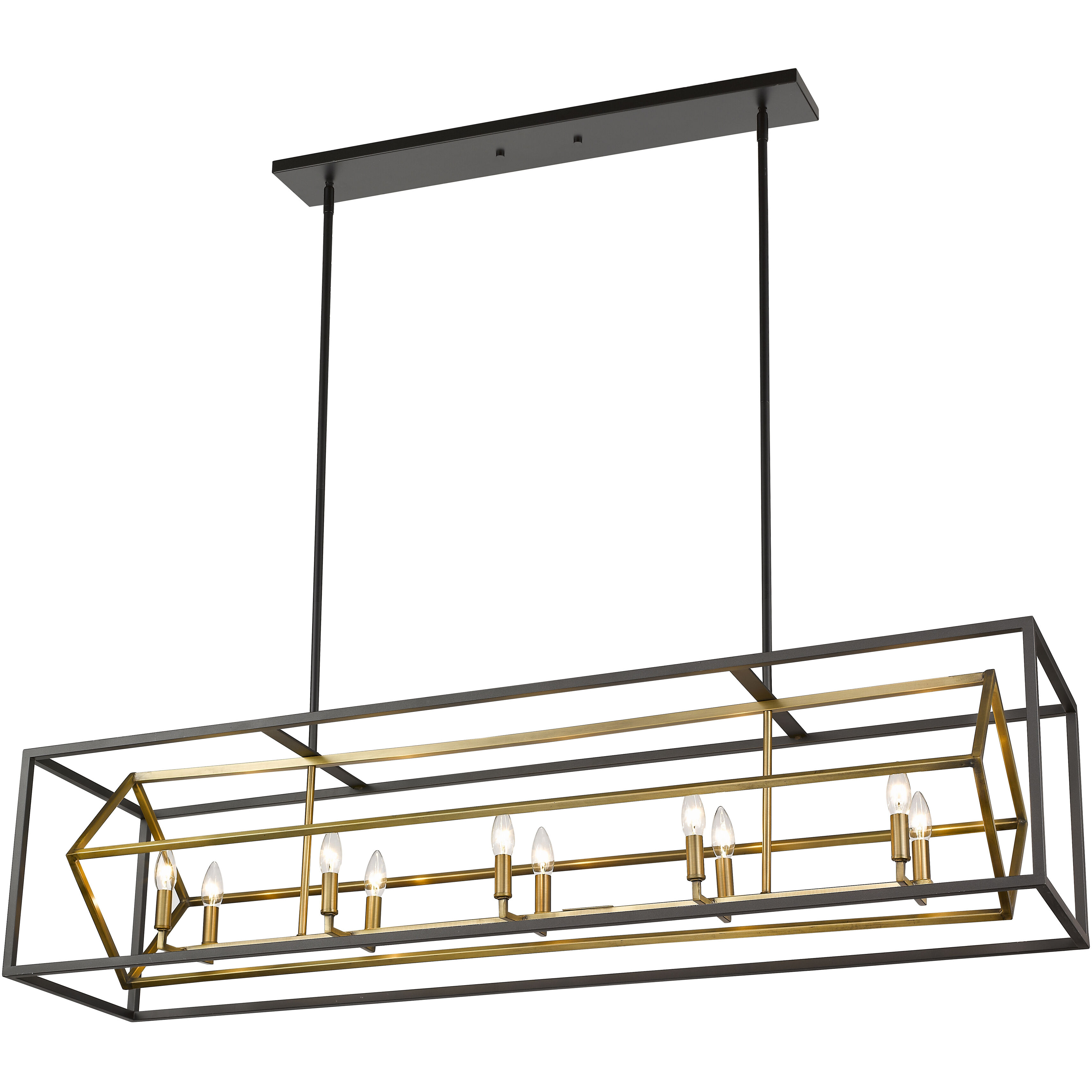 Euclid 10 Light 56 inch Olde Brass and Bronze Linear Chandelier Ceiling Light
