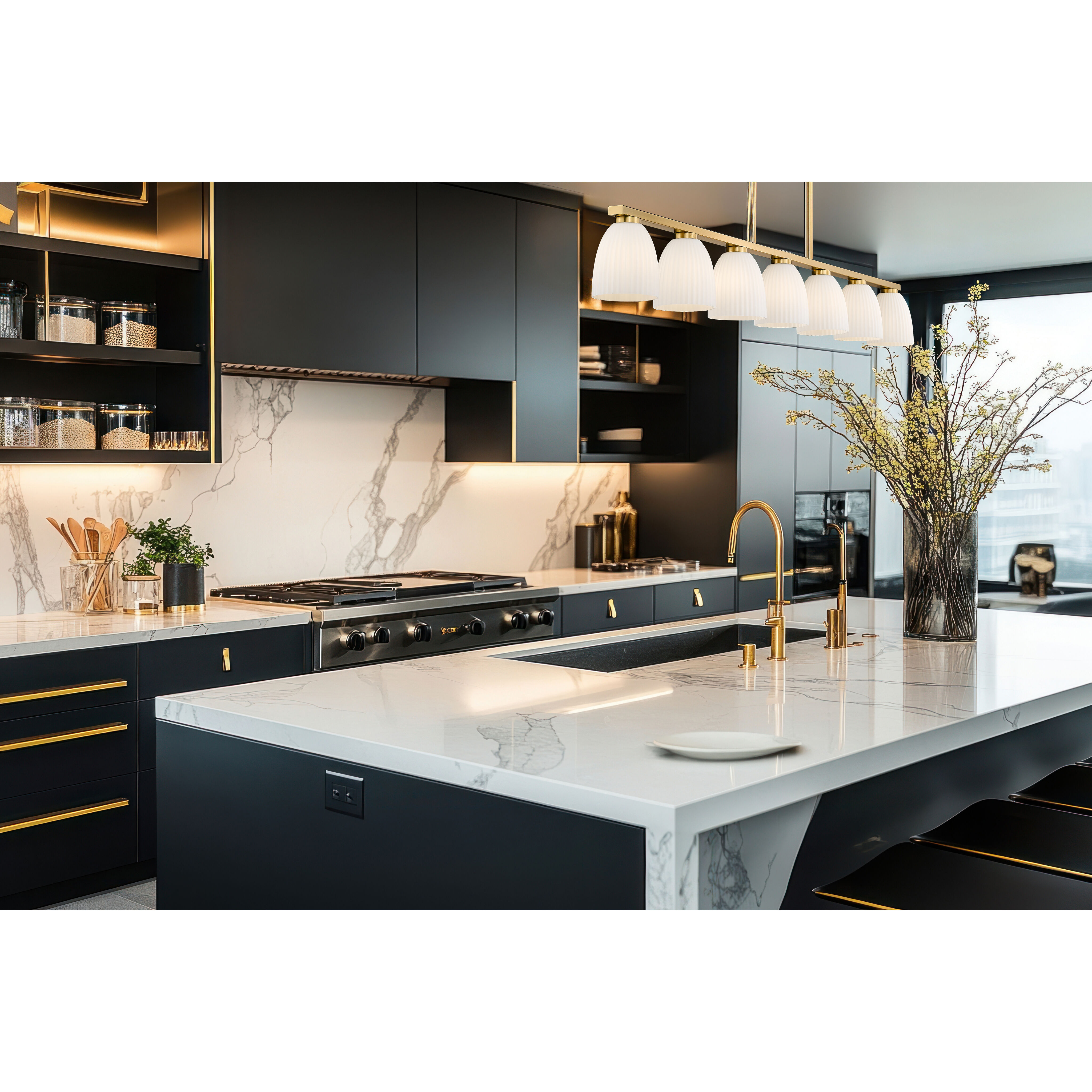 Naya Linear Chandelier Ceiling Light in Modern Gold