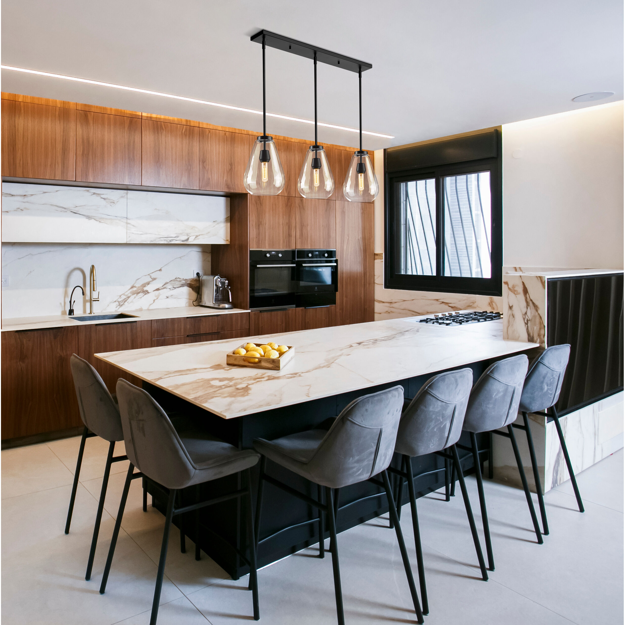 Ayra 3 Light 36 inch Matte Black Linear Chandelier Ceiling Light