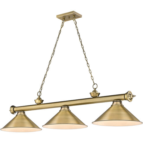Cordon 3 Light 57.25 inch Rubbed Brass Billiard Ceiling Light in Rubbed Brass Metal