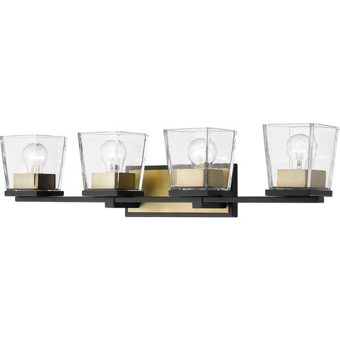 Bleeker Street 4 Light 33 inch Matte Black and Olde Brass Vanity Wall Light